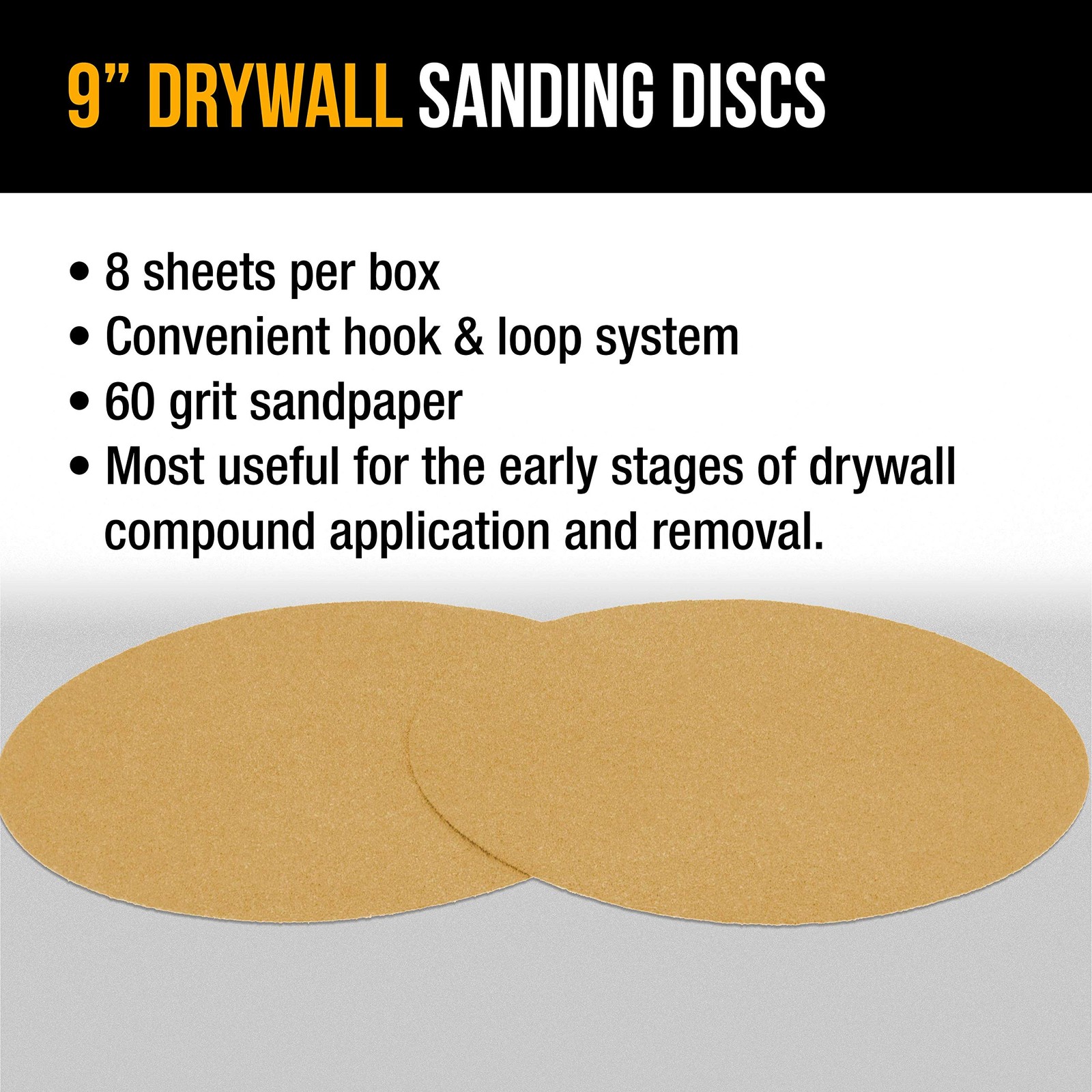 Dura-Gold Premium 9″ Drywall Sanding Discs – 60 Grit (Box of 8) – 60-Grit