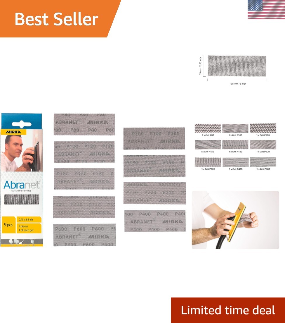 Abranet Net Sheets Set – 2.75×8 in, 9 Assorted Grits for Cleaner Work