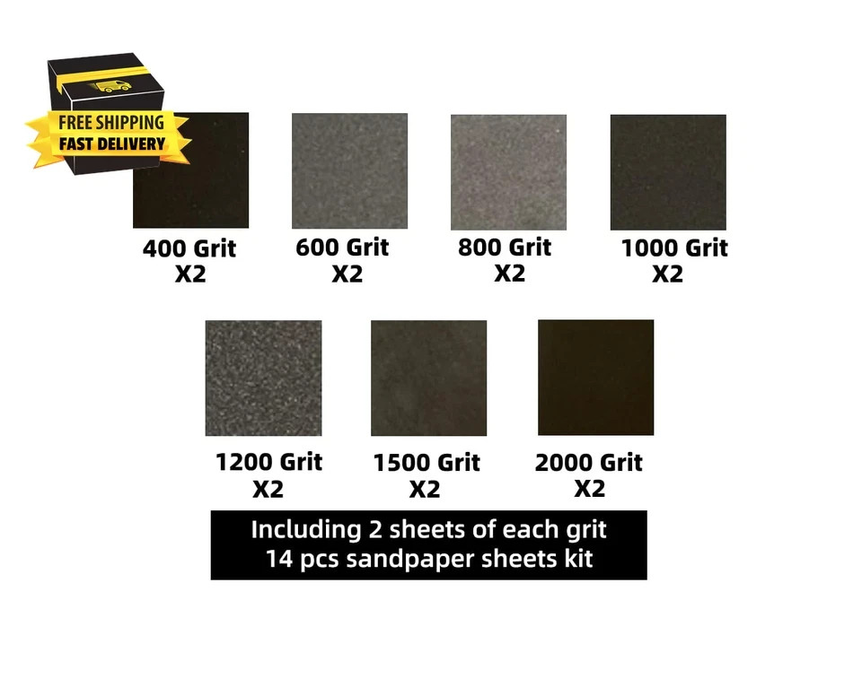 14Pcs Sandpaper 400 to 2000 Grits, Wet and Dry Sandpaper 9X3.6 Inch for Cars Pol