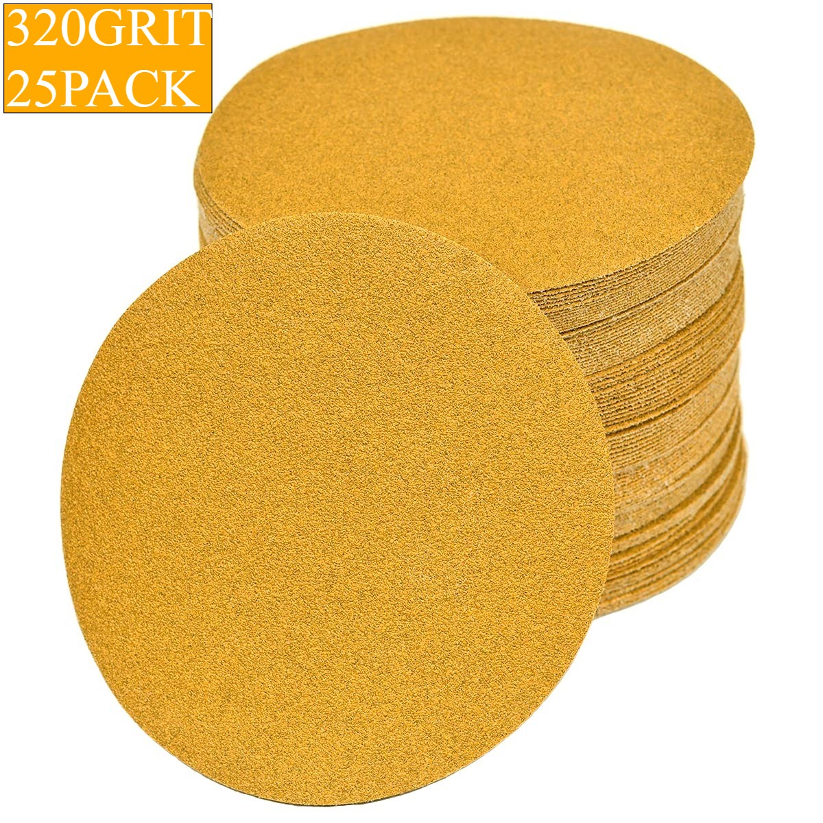 25PCS 150mm 6 Inch Gold sandpaper No Hole Hook & Loop Grip Sanding Disc 320 Grit