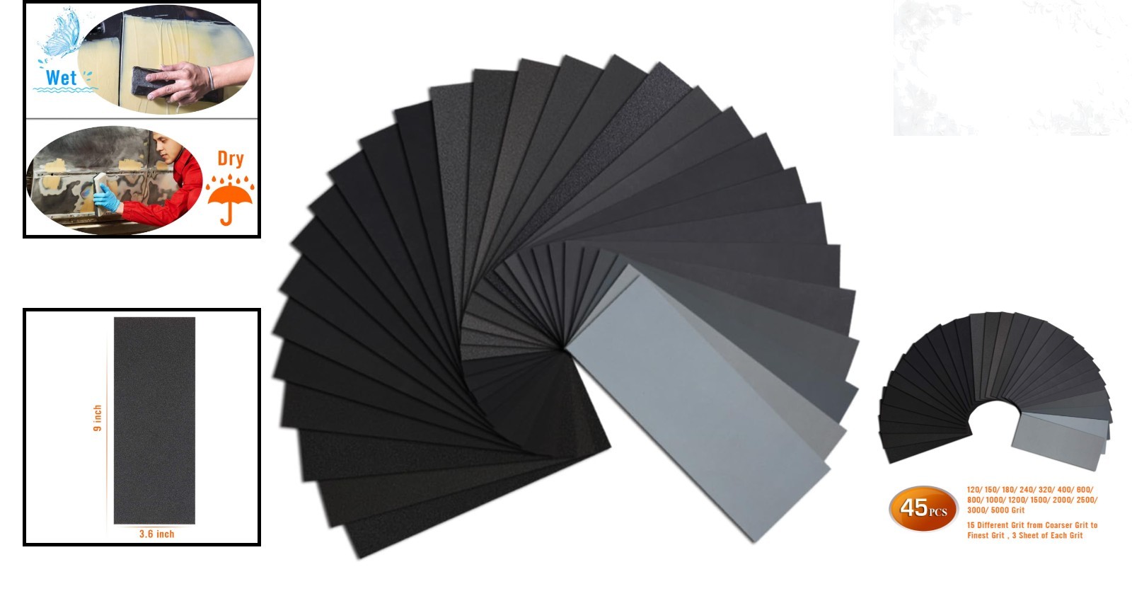 45PCS Sandpaper Assorted Grit Waterproof Wet Dry 120-5000 for Wood Metal Auto…