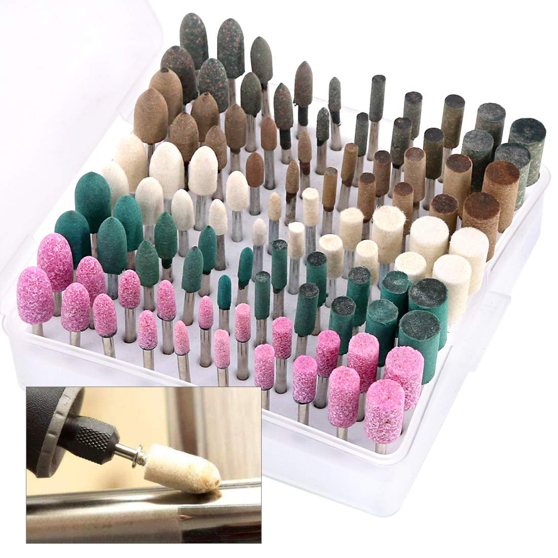 100Pcs Rotary Grinding Stone Bits Set Felt Polishing Buffing Wheel for Dremel Ro