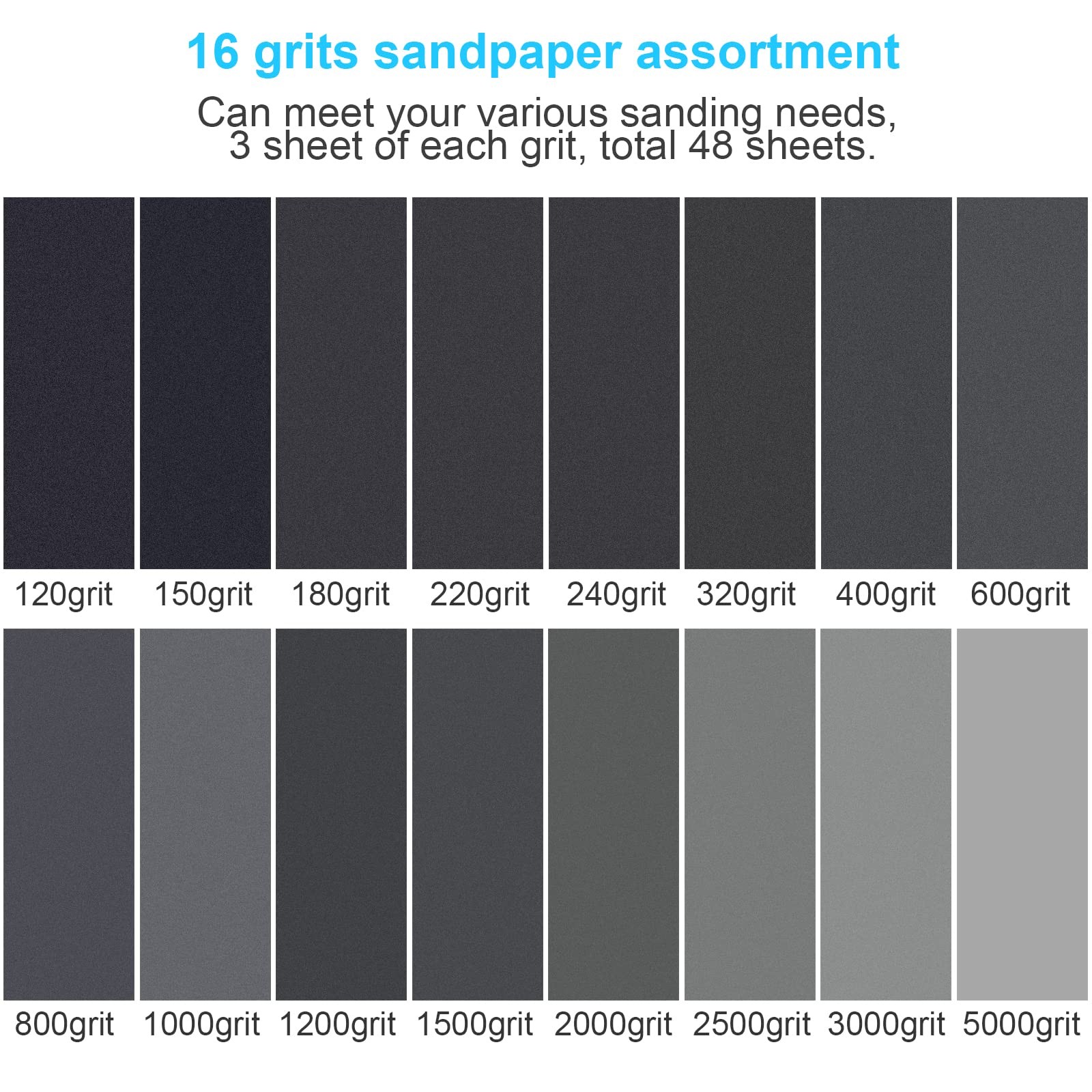 Sand Paper, 48 PCS Sandpaper, 120 to 5000 Assorted Grit Sandpaper Sheets, 9 x…