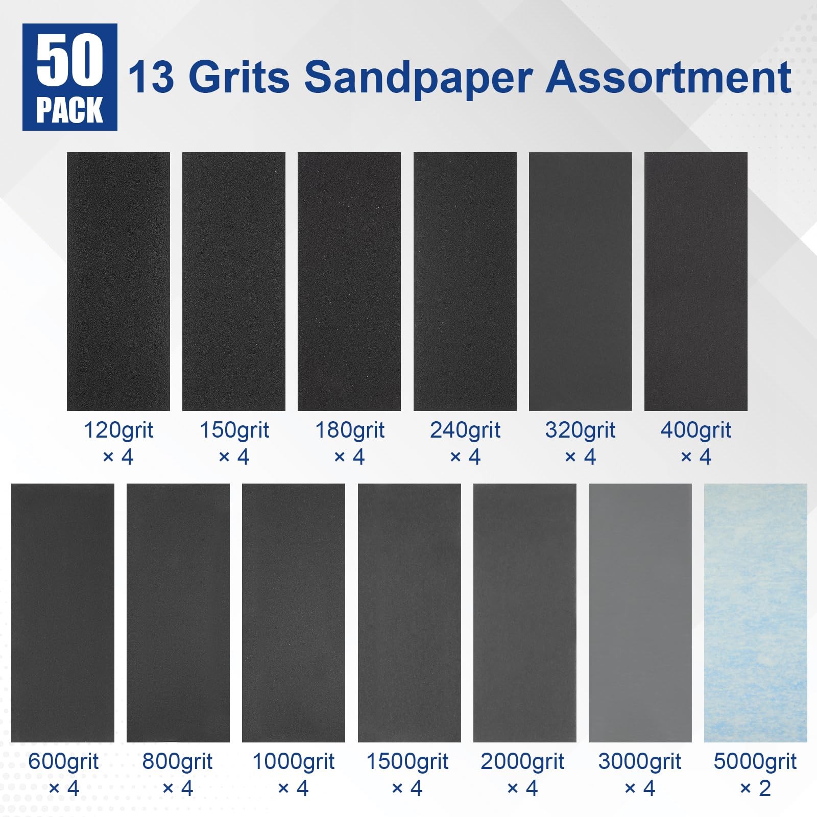 50 Pcs Wet and Dry Sandpaper Waterproof Sand Paper for Wood Furniture Finishing