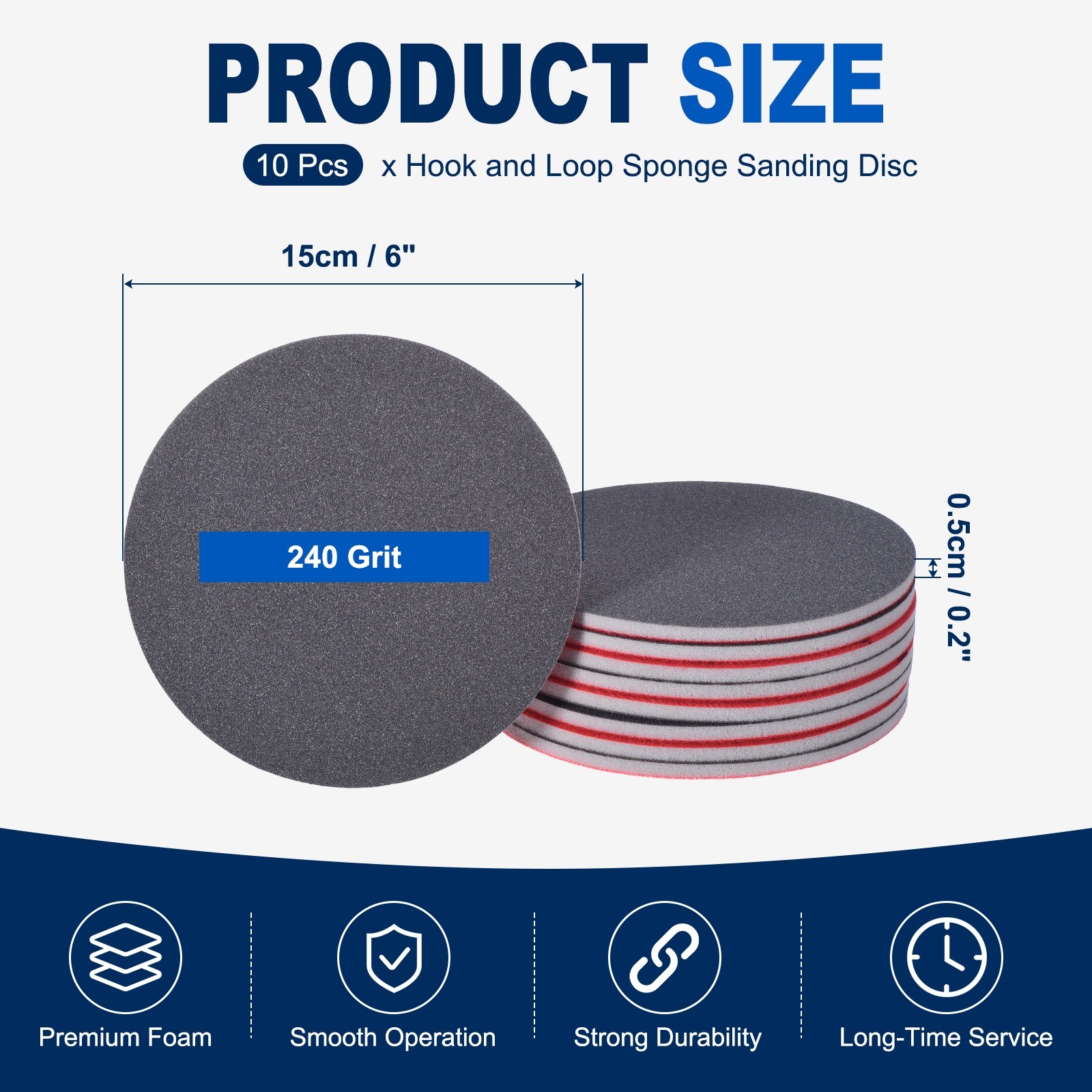 10 Pcs 240 Grit 6 Inch Hook and Loop Sponge Sanding Disc for Sander, Black