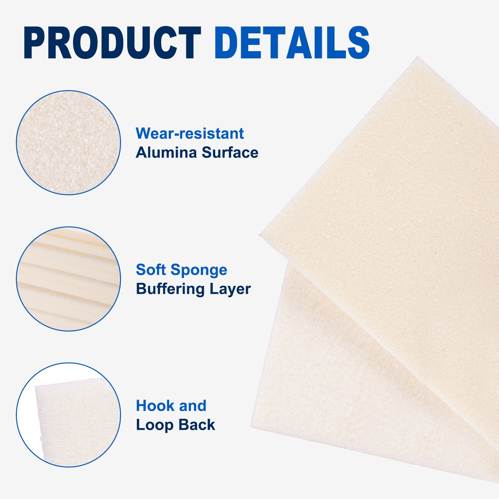 10 Pcs 1200-1500 Grit 5.5 x 4.5 Inch Hook & Loop Foam Sanding Blocks, White