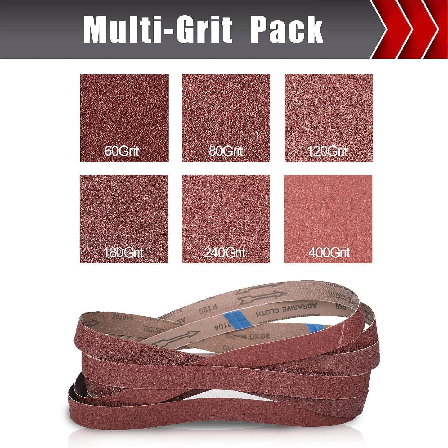 12 Pcs 1″X30″ Sanding Belts, 60/80/120/180/240/400 Grit Aluminum