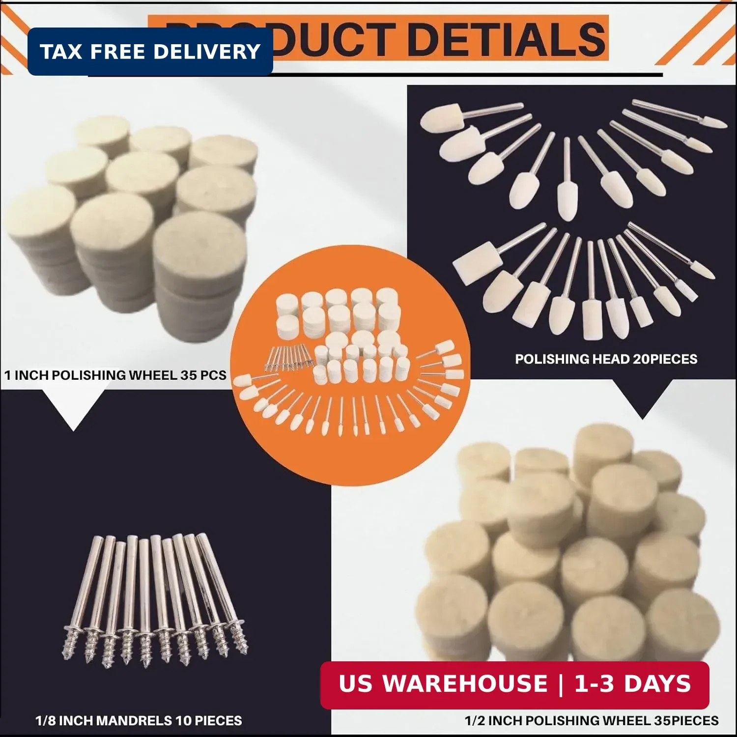 100PCS Felt Buffing Wheel Polishing Kit for Dremel 1/8″ Shank Rotary Tool