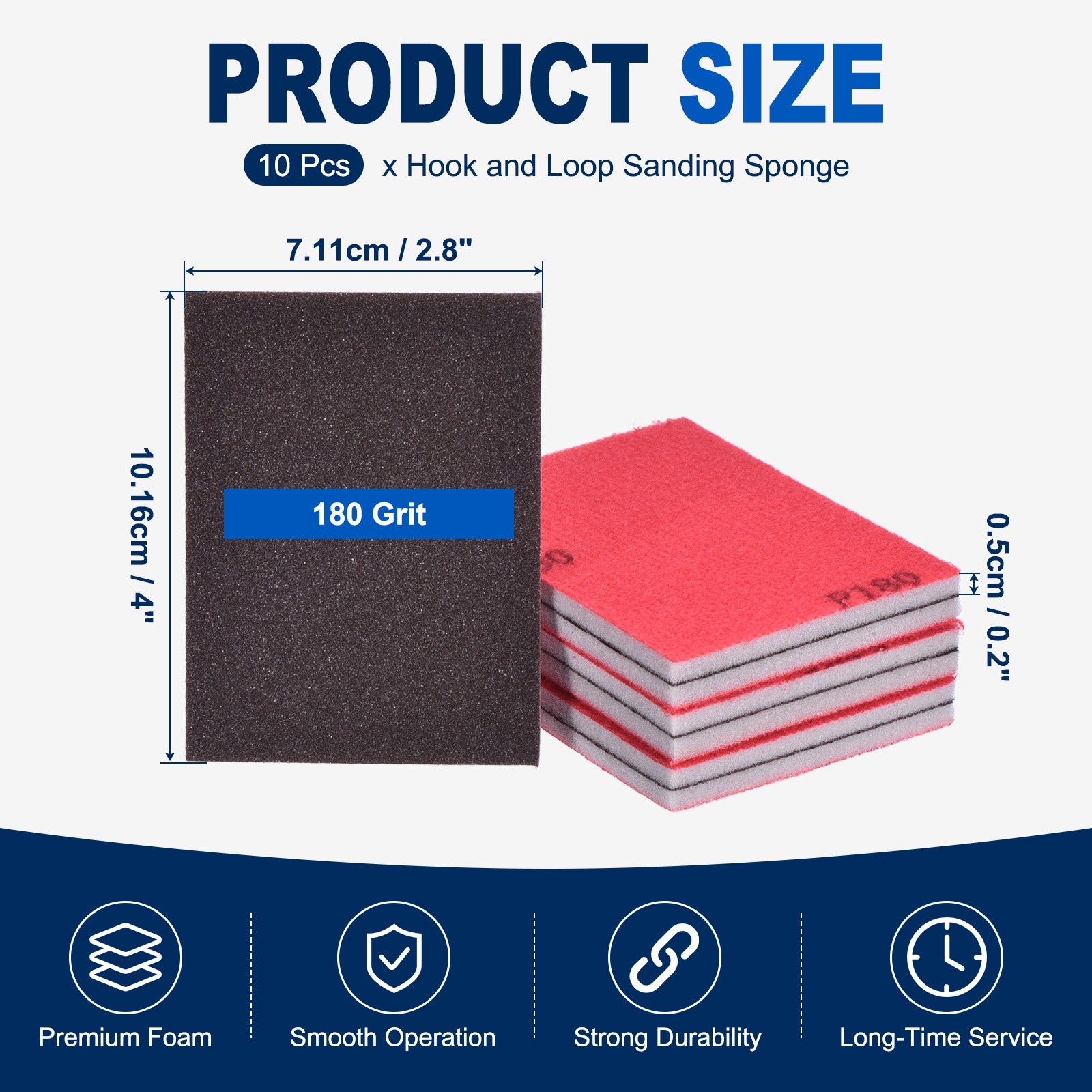 10 Pcs 180 Grit 4 x 2.8 Inch Hook & Loop Foam Sanding Blocks, Black