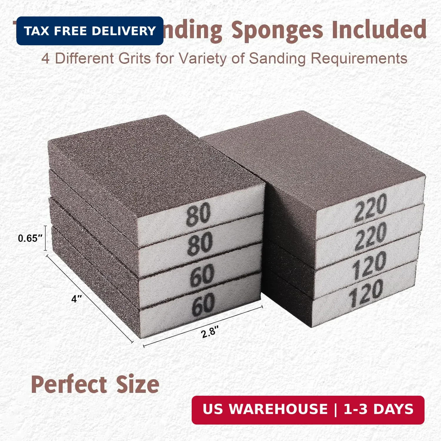 8PCS Sanding Sponge, Sanding Blocks of 60/80/120/220 Assorted Grits, Flexible &