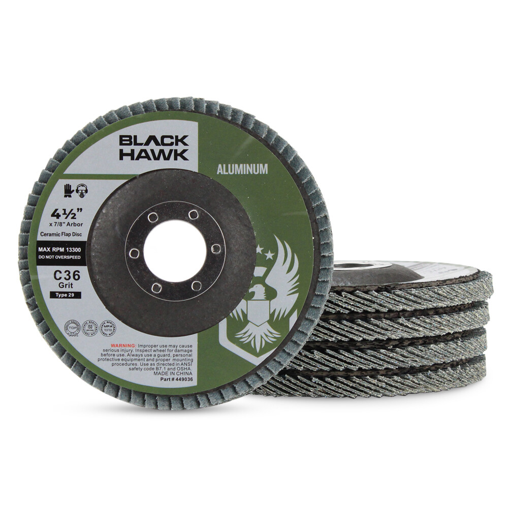 10 Pack – 4.5″ x 7/8″ BHA 60 Grit Stearate Coated Flap Discs for Aluminum T27