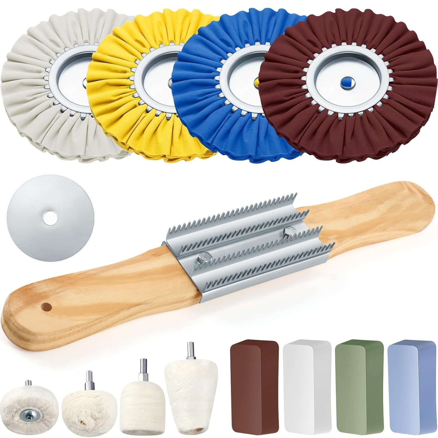 15 Pcs 8″ Airway Polishing Wheel Kit with Buffing Compound for Angle Grinder