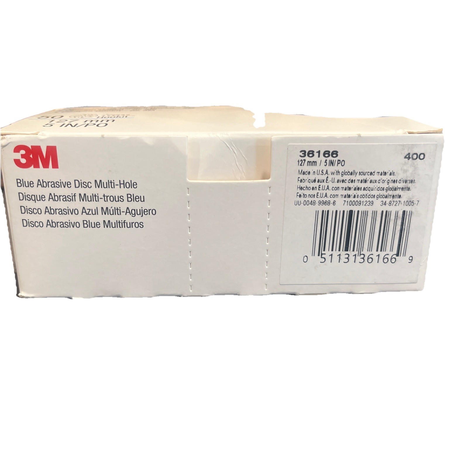 3M 36166 5 INCH BLUE ABRASIVE DISC MULTI-HOLE HOOKIT 127MM Brand New Pack of 50