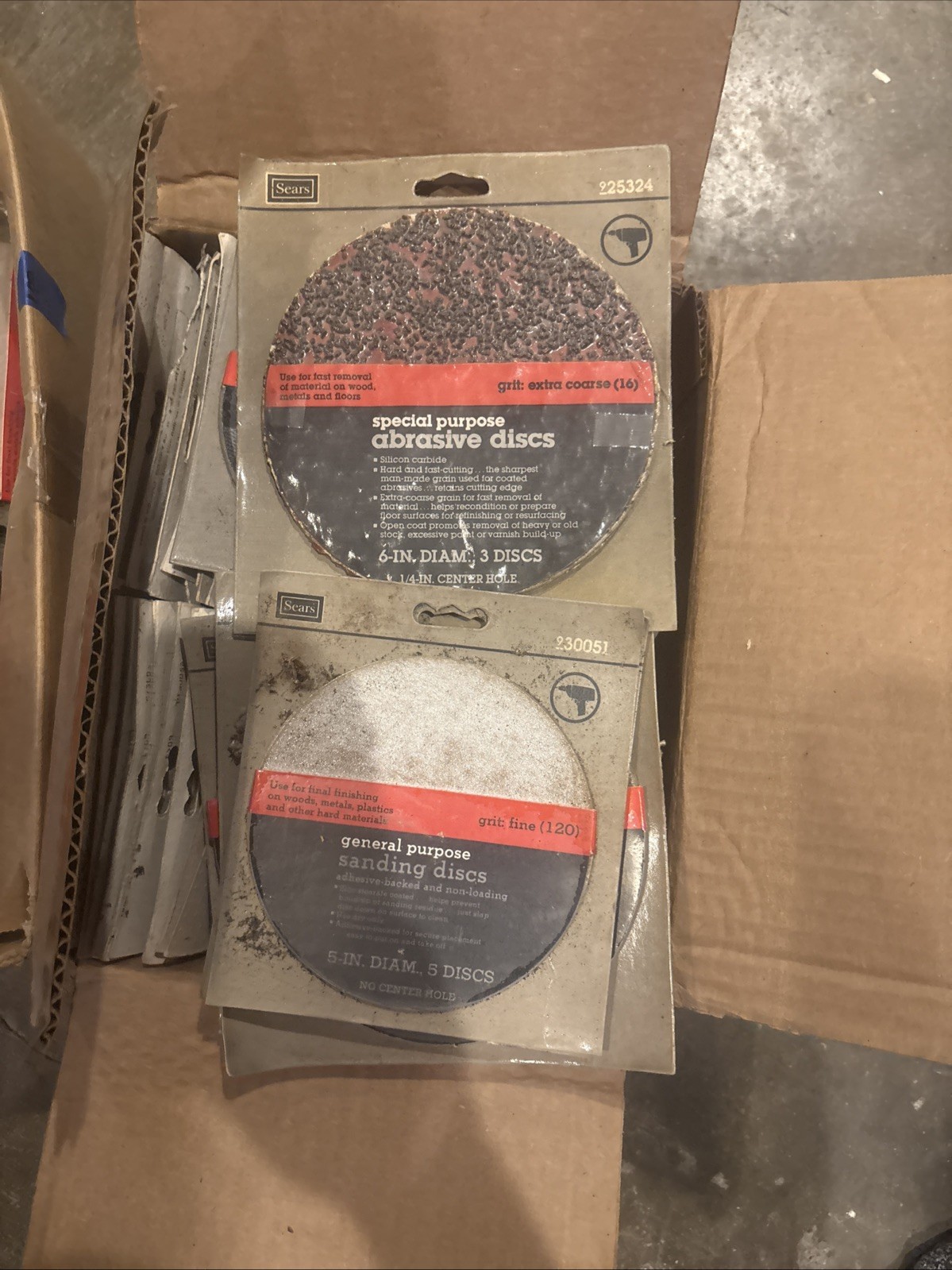 Lot Of 122 Packs Of Various Sizes And Grids Of VTG Sears Sanding Discs