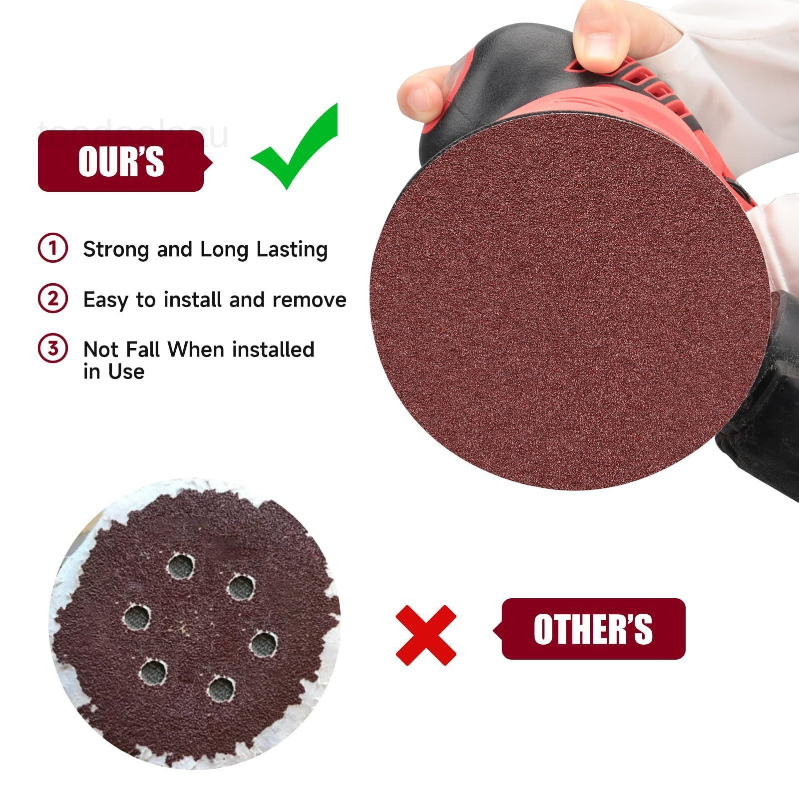 100 PCS 6 Inch Sanding Discs, Hook and Loop Sandpaper 20 x 6 x 6 inches, Red
