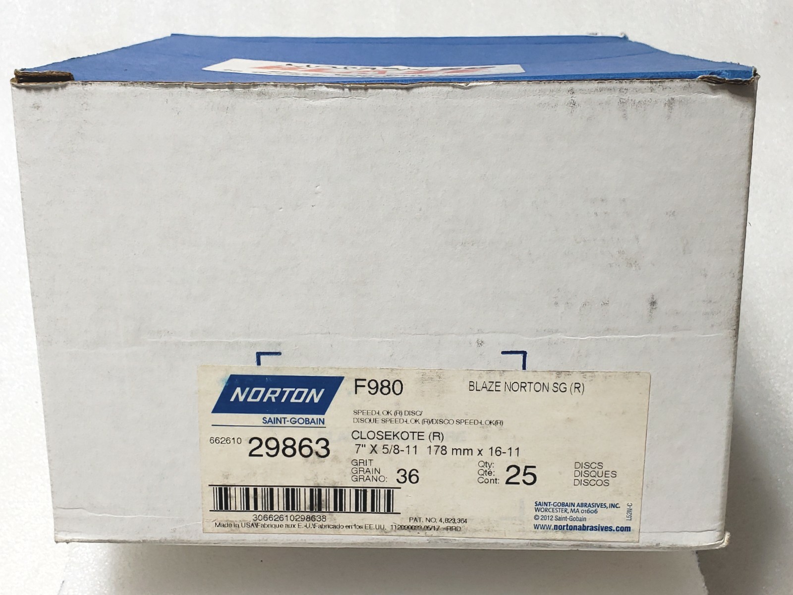 25 Pcs Norton 7 x 5/8-11 36 Grit Norton SG Blaze Speed Change F980 Fiber Discs