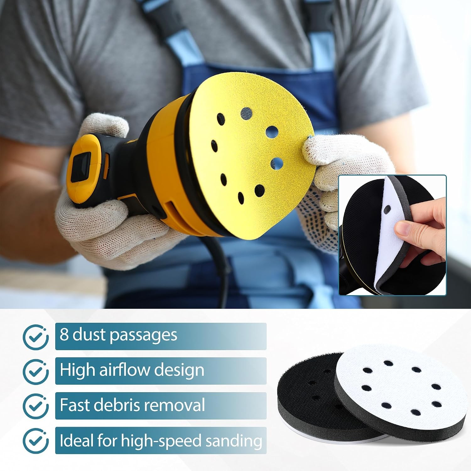 6pcs 5 Inch 8 Hole Foam Orbital Sander Sanding Pads for Orbital Sander