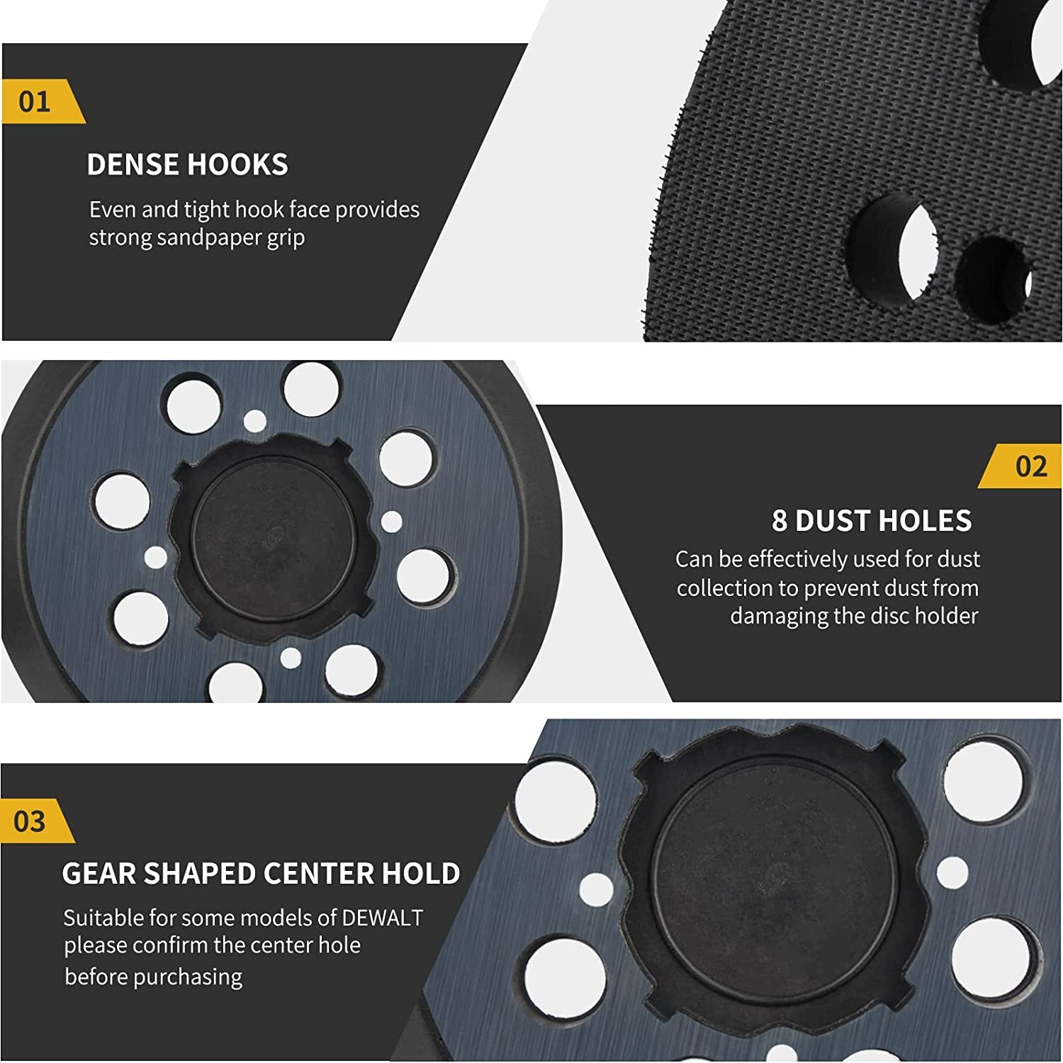 4Pcs 5in Hook Loop Orbital Sander Pad Replacement for Dewalt DWE64233 N329079
