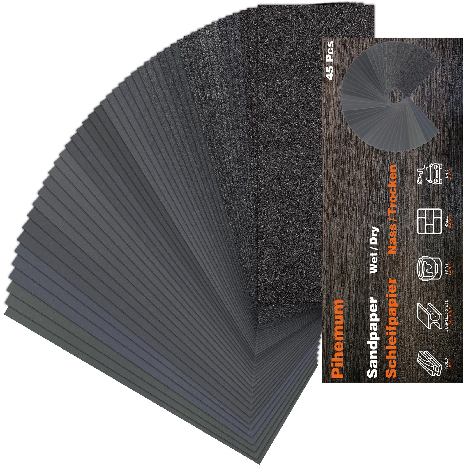 45 Pcs Sandpaper Assortment 80-5000 Grit Wet Dry Sandpaper 9×3.6 Inch 80-5000G