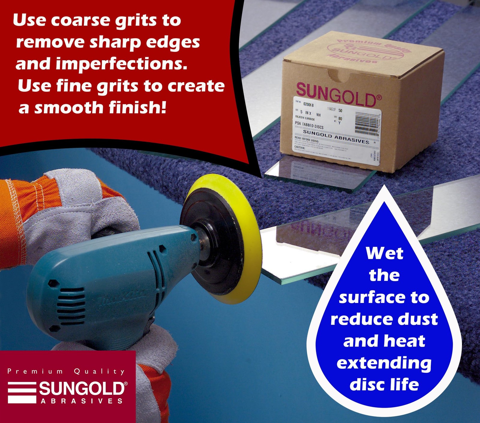 Sungold Abrasives 020068 5″ 80 Grit Psa Sanding Discs Silicon Carbide 80