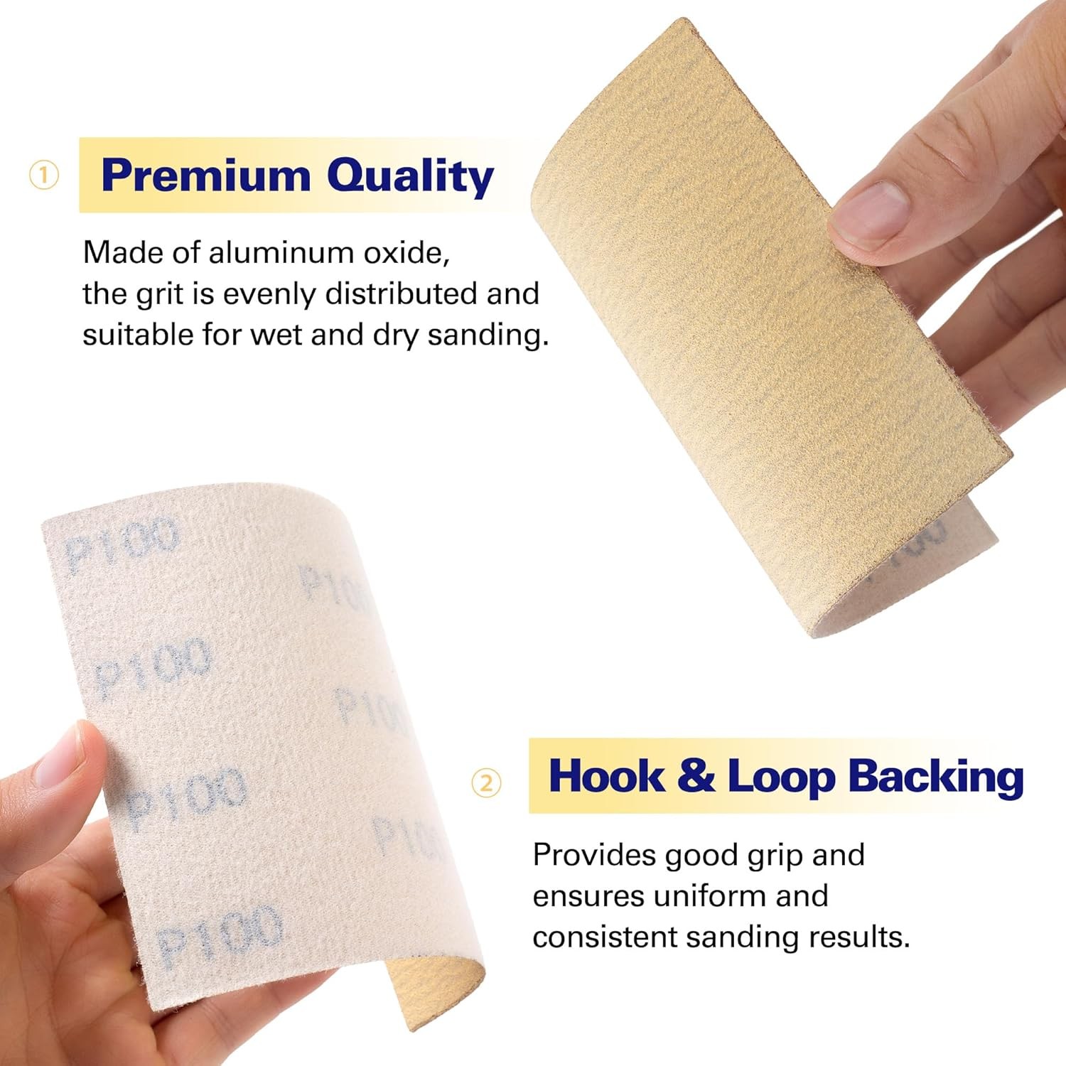 100 PCS 115x140mm Gold Sanding Sheets 40 Grit 5.5″ x 4.5″ Hook Loop Sandpaper