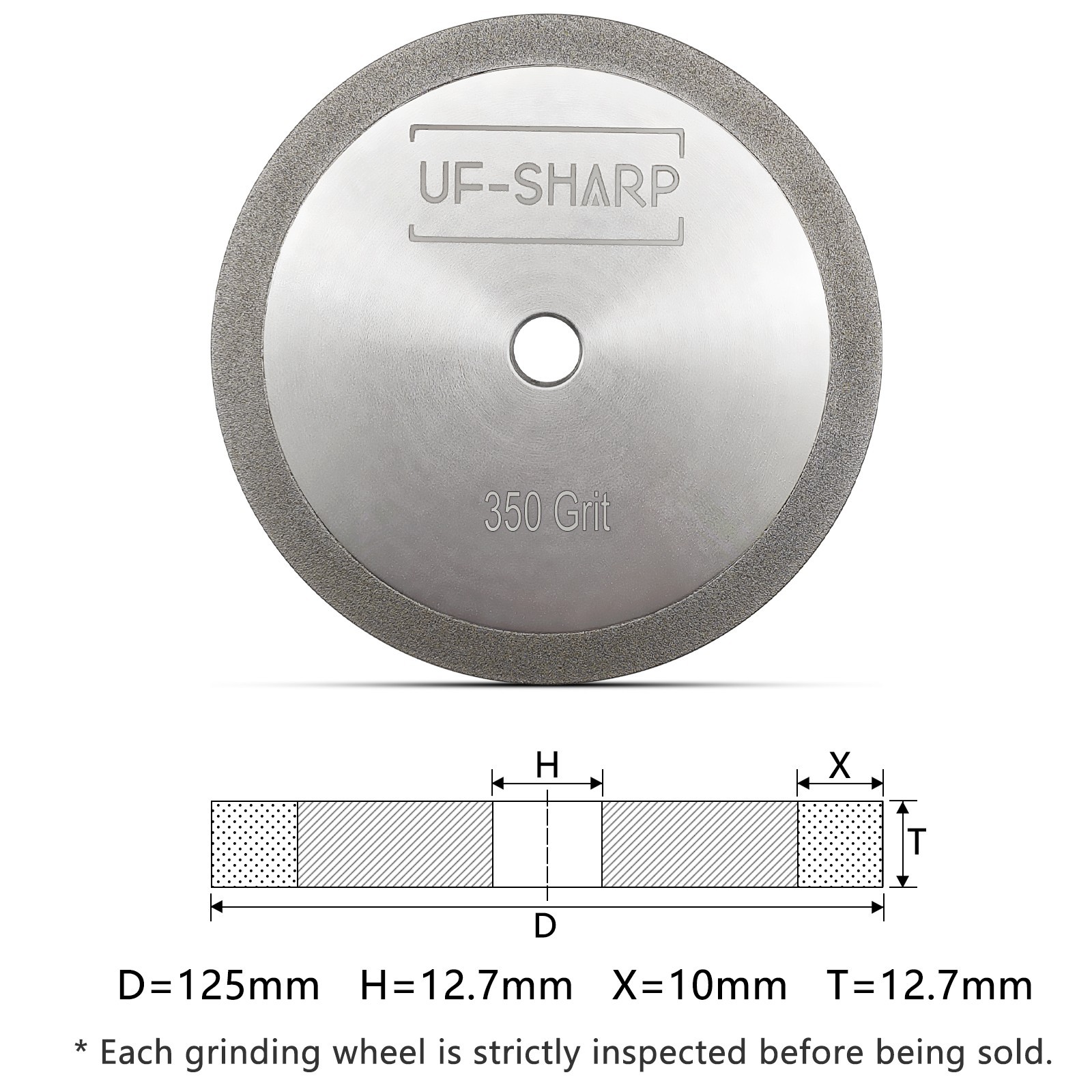 CBN Grinding Wheel for Twice as Sharp, 350 Grit, 5″ Dia, 1/2″ Thick, 1/2″ Arbor
