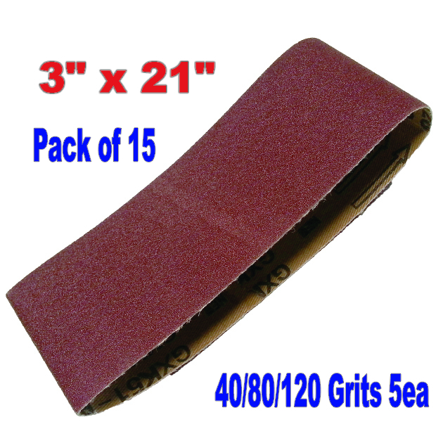 15x Mix 3″ x 21″ Sanding Belts Aluminium Oxide 40/80/120 Grit Sander 75×533 mm