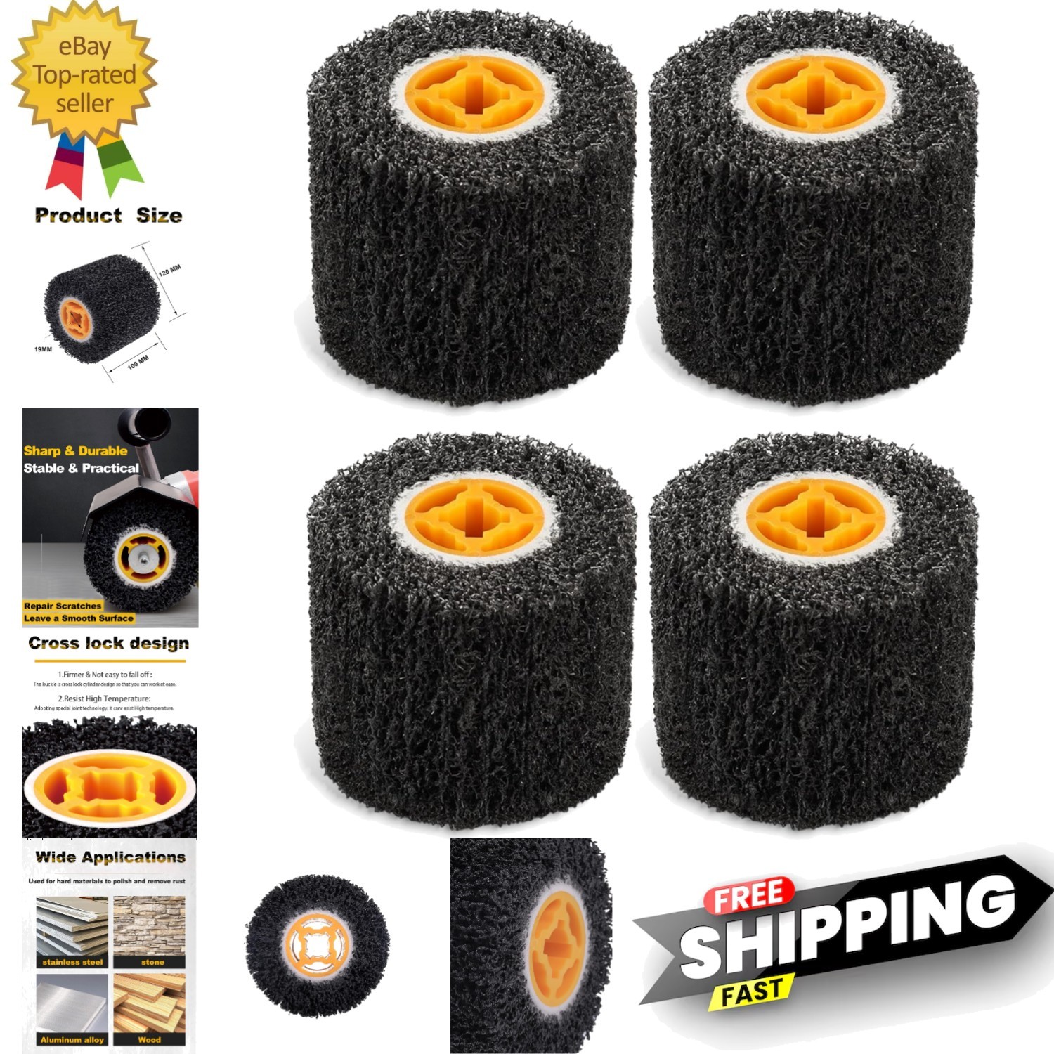 4 Pack Abrasive Drum Paint and Rust Remover, 40 Grit Abrasive Wheel Wire Draw…