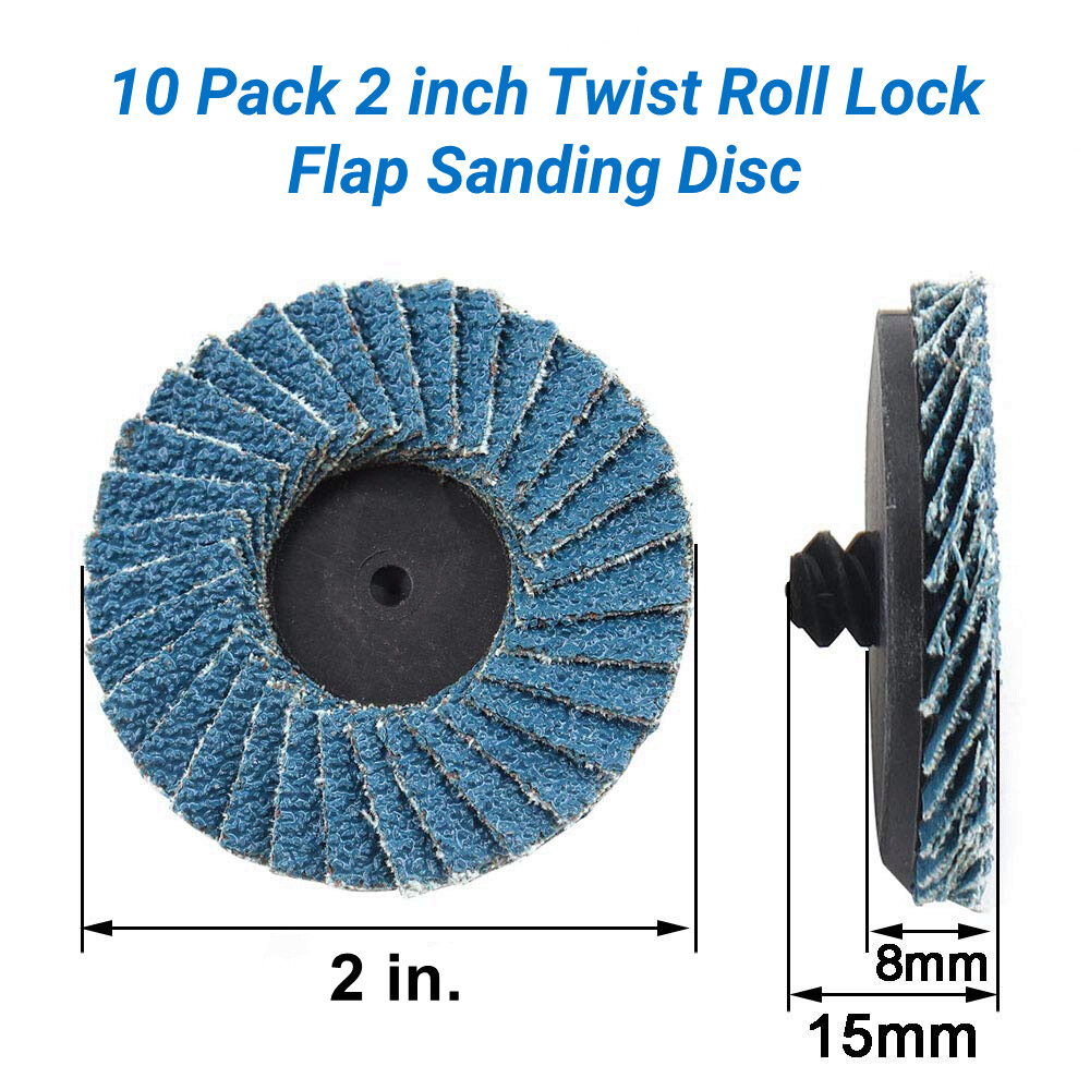10PC Quick Change 2 inch Roll Lock Flap Sanding Disc 40-120 Grit for Die Grinder