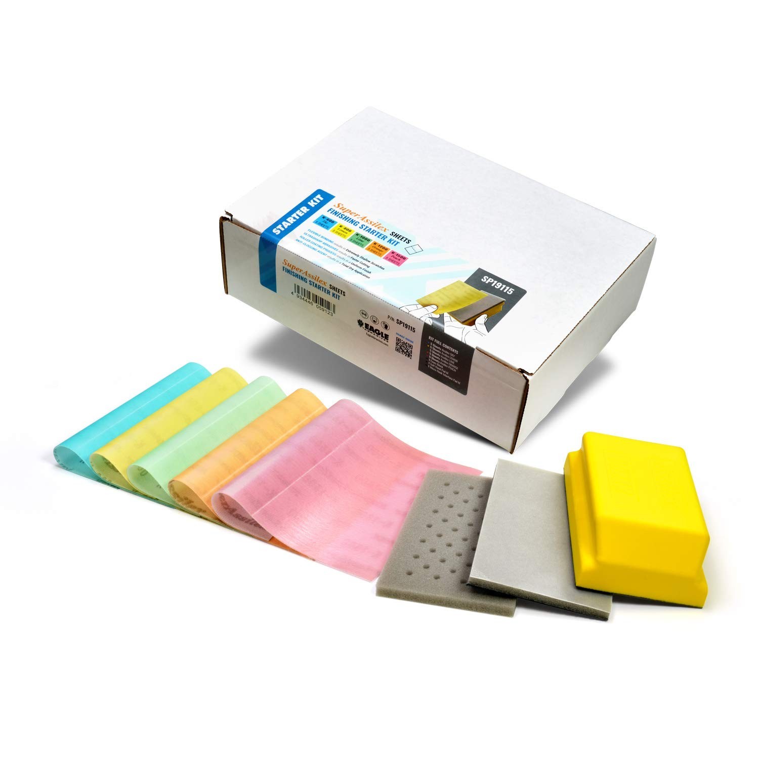 Flexible Sanding Sheets Starter Kit – 25 Sheets K600-K1500, Foam Block & Pads