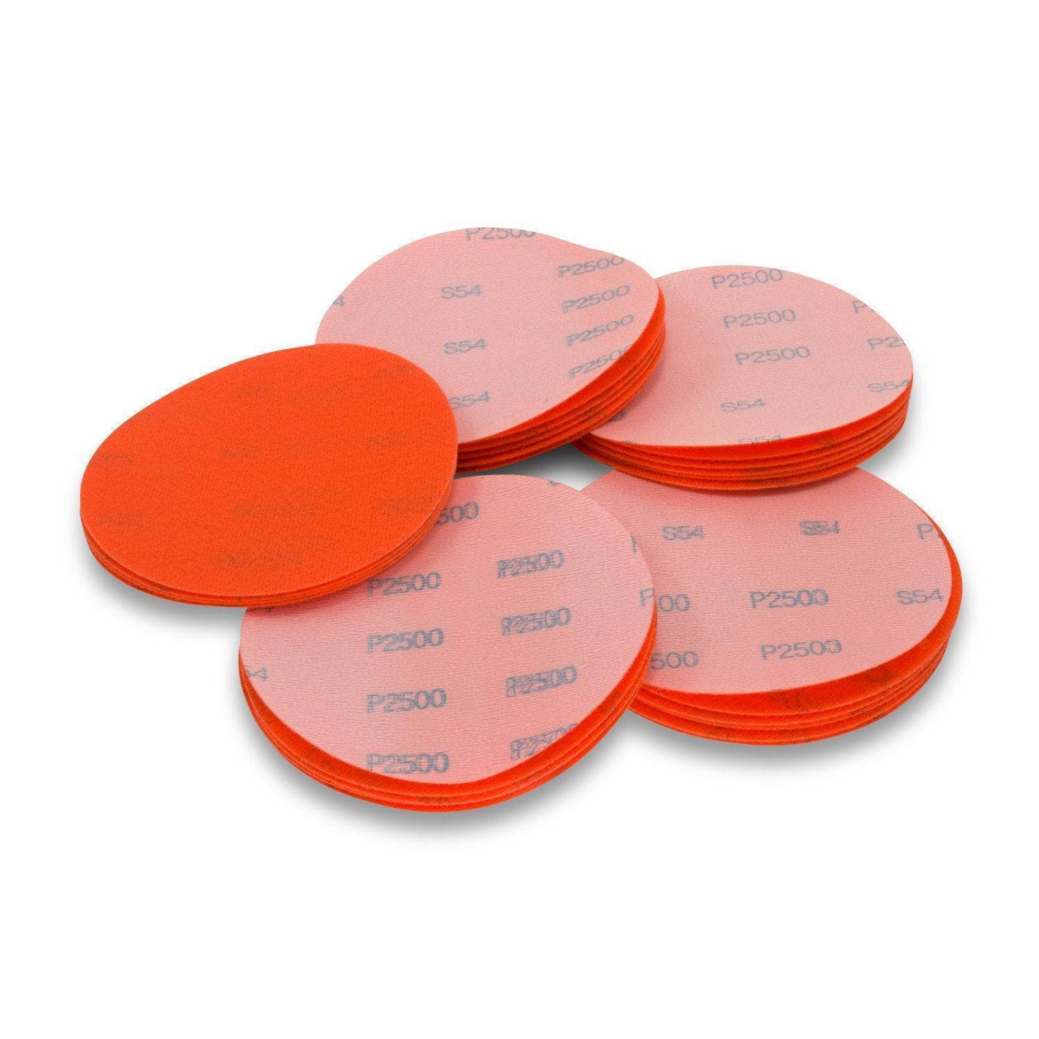 5 Inch Hook and Loop Orange Wet / Dry Auto Body Film Sanding Discs, 50 Pack