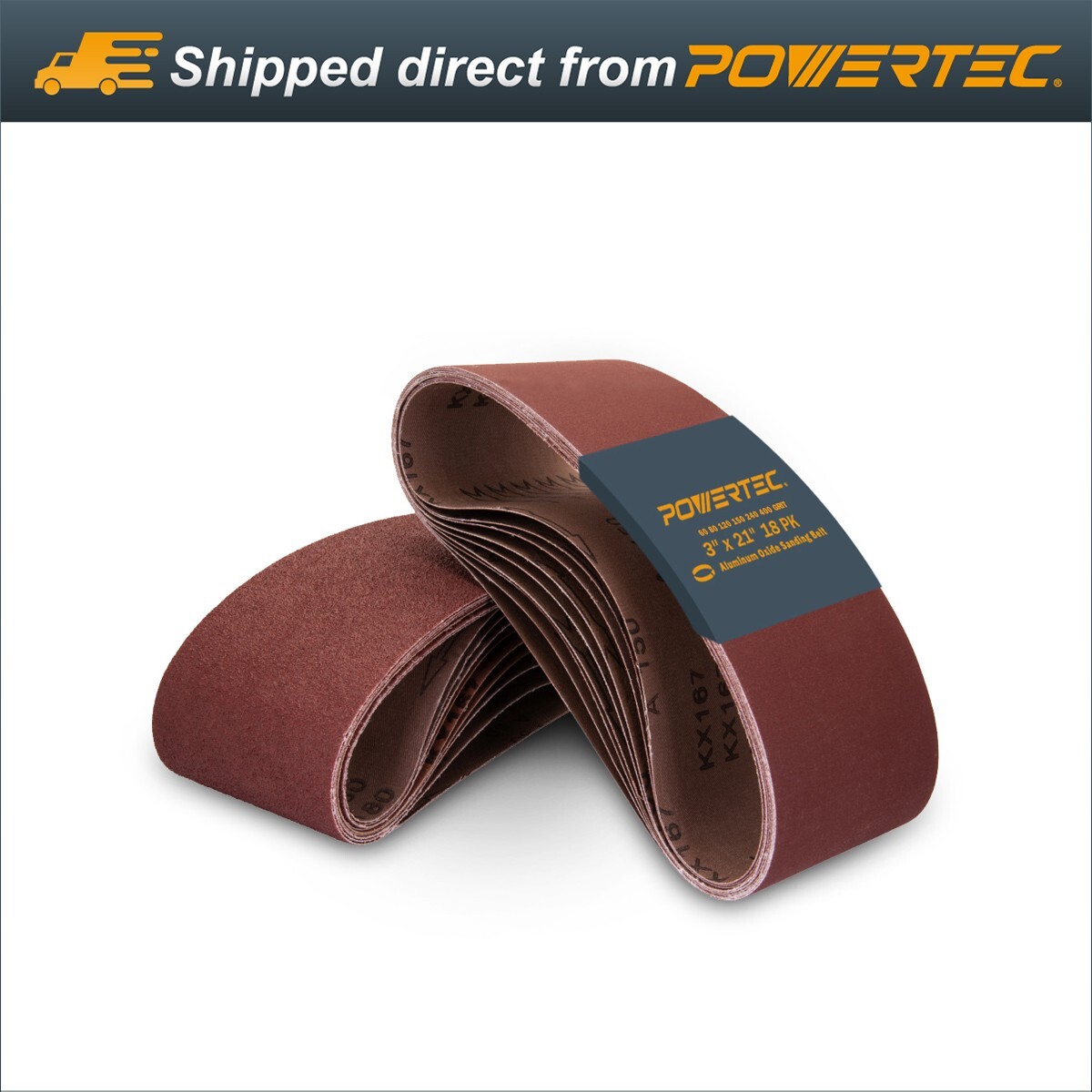 POWERTEC 3×21″Sanding Belt Assortment 18PK 3 Each of 60,80,120,150,240,400 Grits
