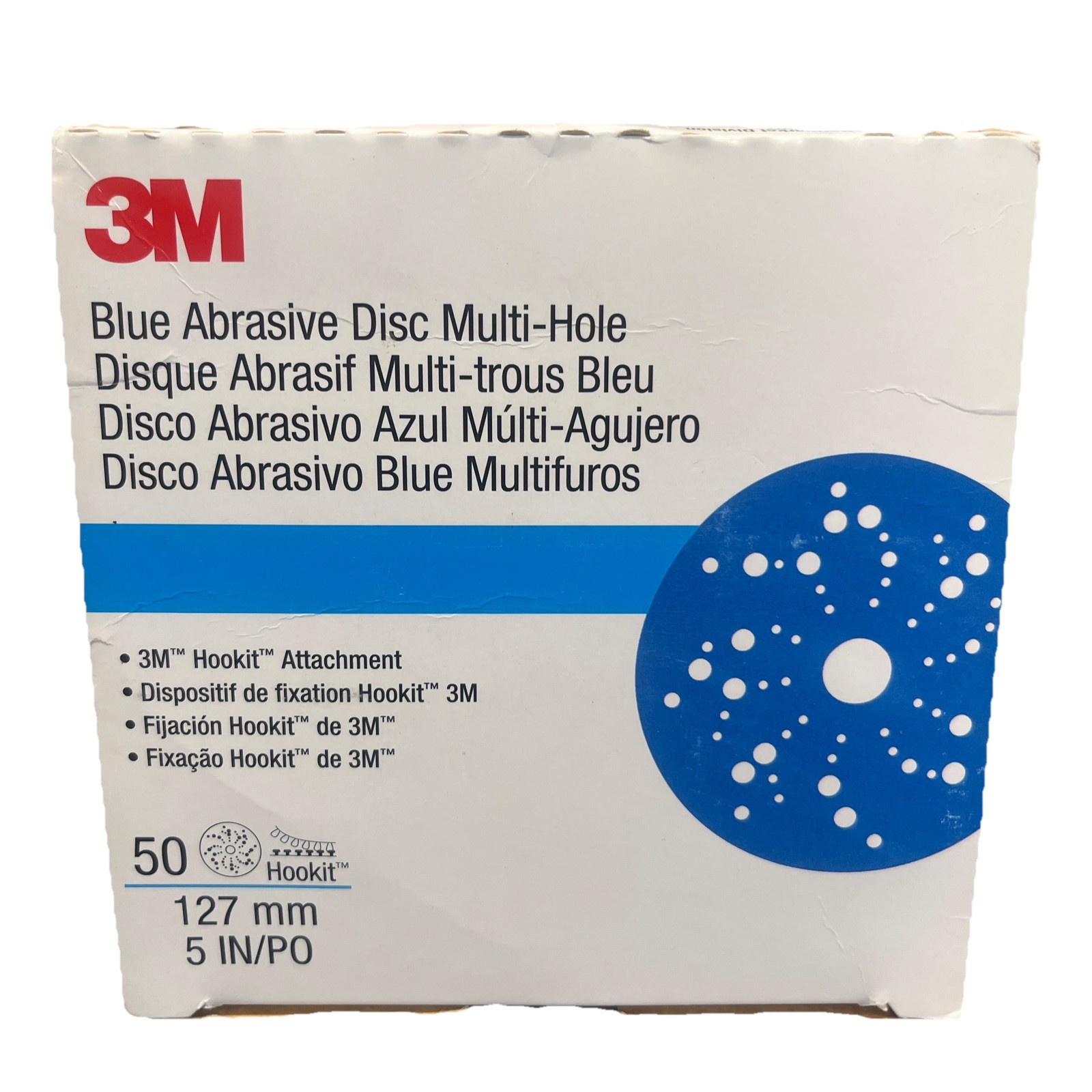3M 36166 5 INCH BLUE ABRASIVE DISC MULTI-HOLE HOOKIT 127MM Brand New Pack of 50