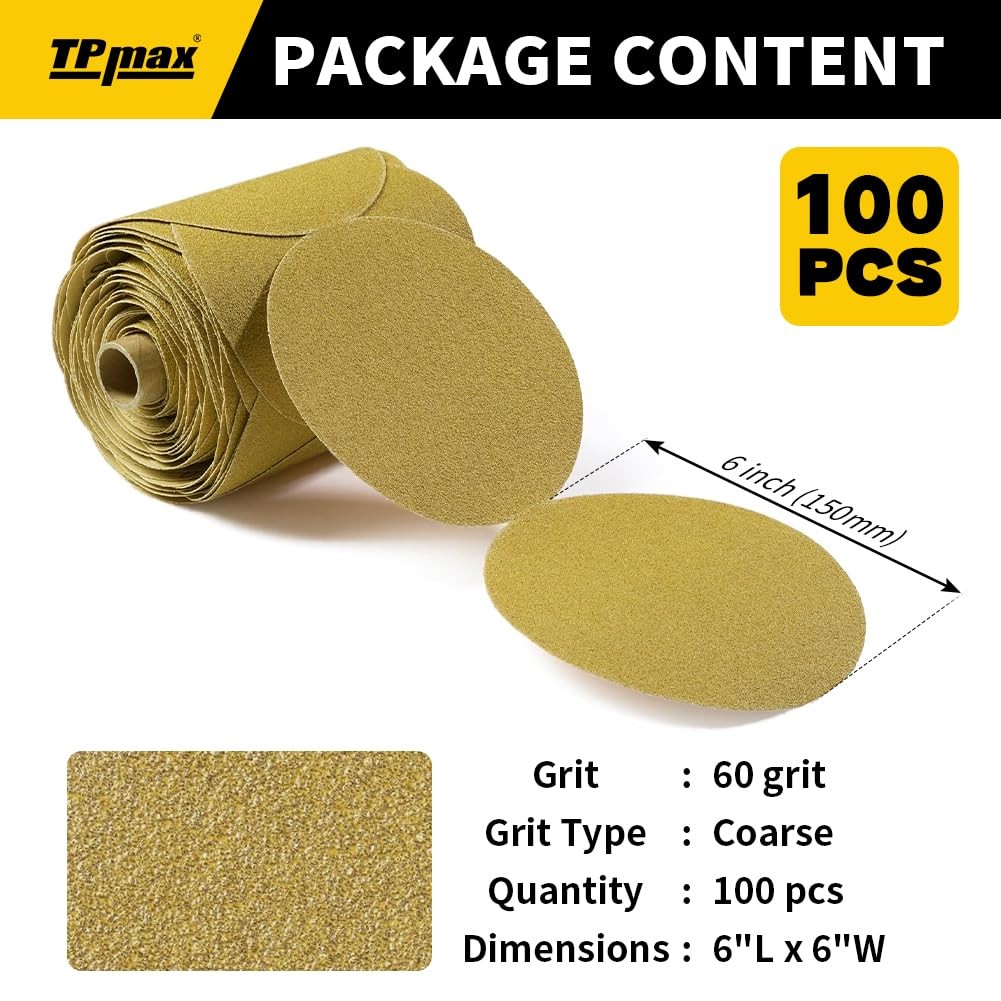 100 PCS 6 Inch PSA Sanding Disc 60 Grit SelfAdhesive Sandpaper Wood Metal