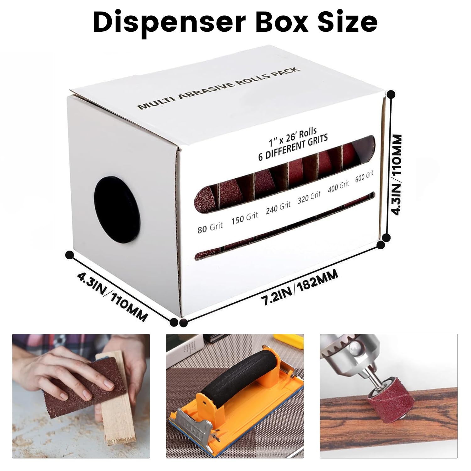 6 Grit Sandpaper Roll – 1” x 20FT Emery Cloth with Easy Dispenser for Crafts