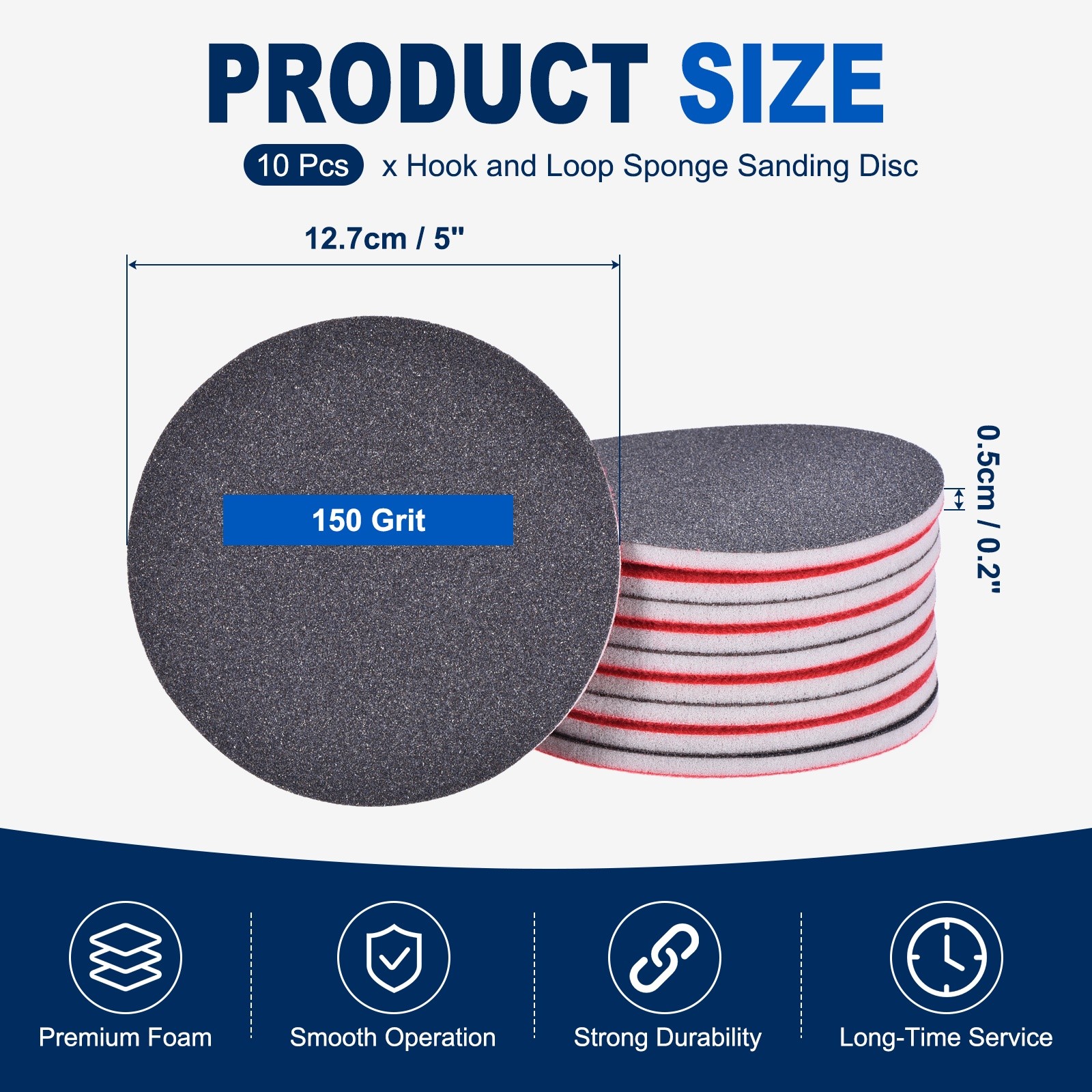 10 Pcs 150 Grit 5 Inch Hook and Loop Sponge Sanding Disc for Sander, Black