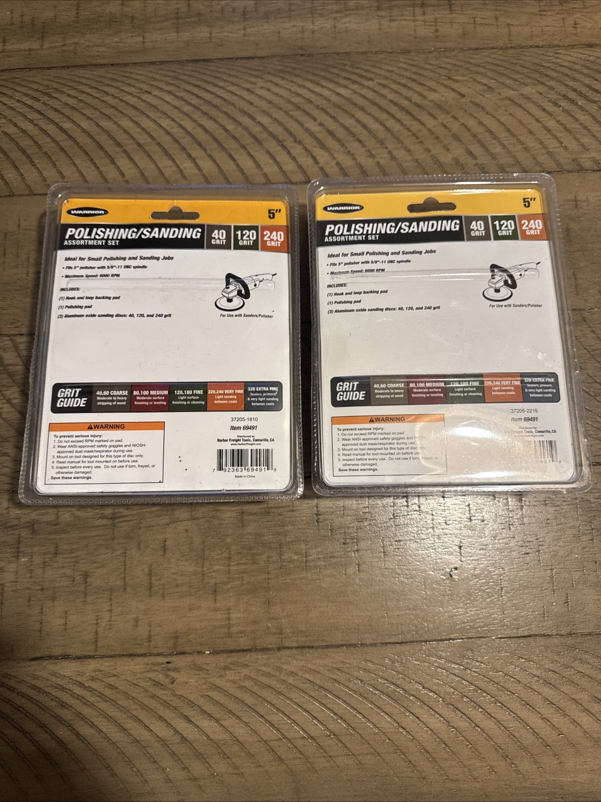 2 WARRIOR 5″ POLISHING SANDING DISC ASSORTMENT SET PACK OF 5 69491 5/8″ – 11 UNC