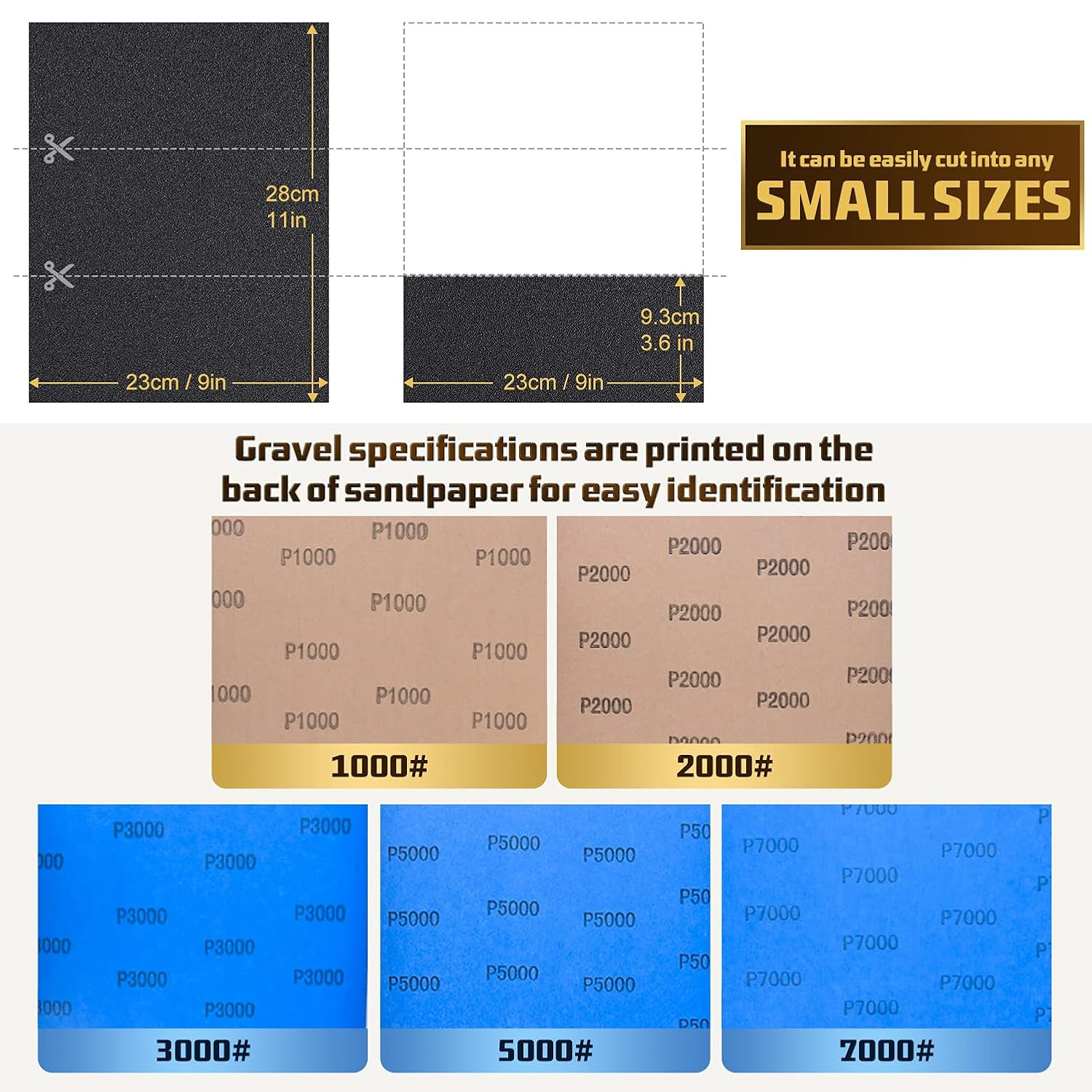 25 PCS Wet Dry Sandpaper Sheets 1000 2000 3000 5000 7000 Grit 9×11 Inch
