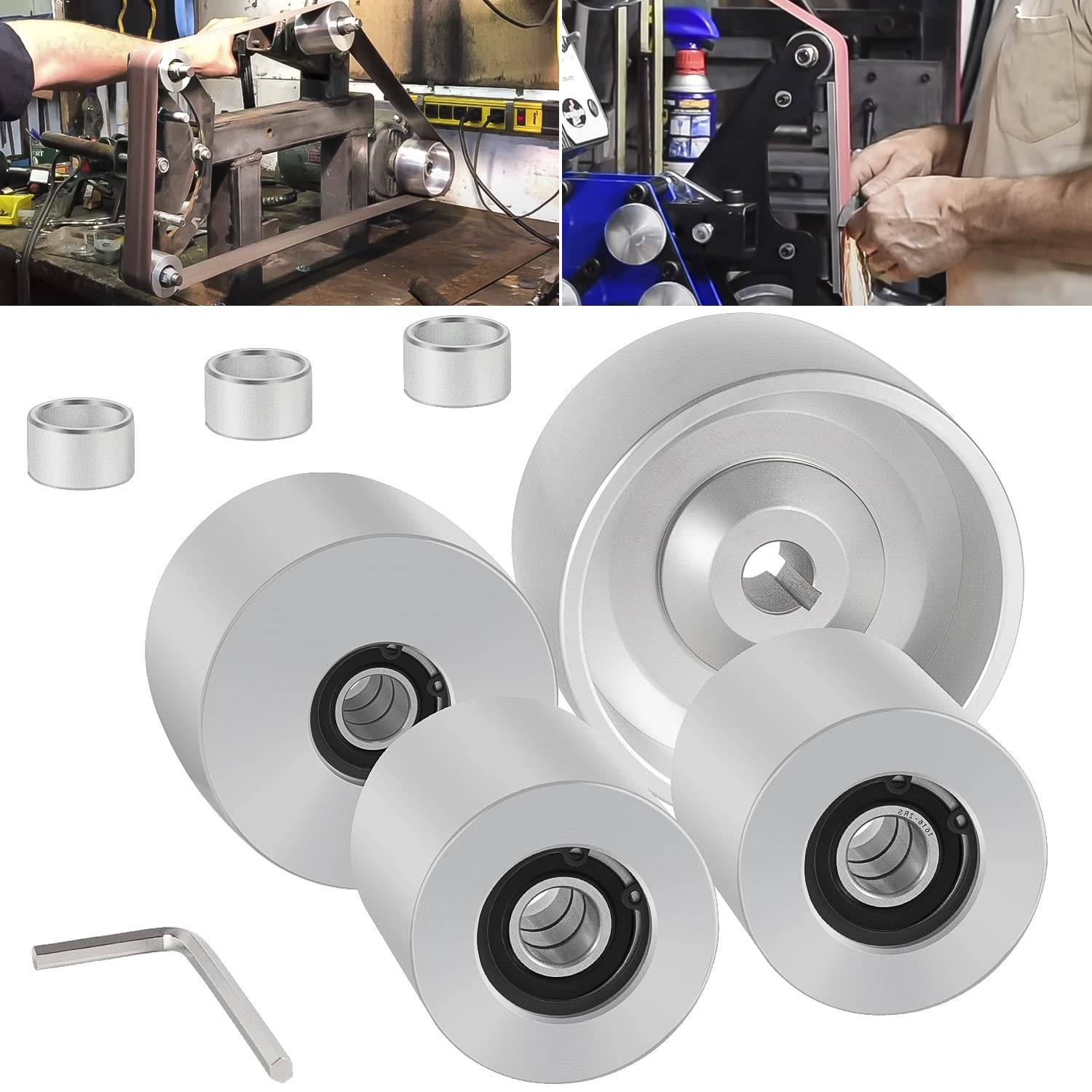 2×72 Belt Grinder Wheel Set for Knife Making – 4″ Drive, 5/8″ Bore, 3″ Track, 2″