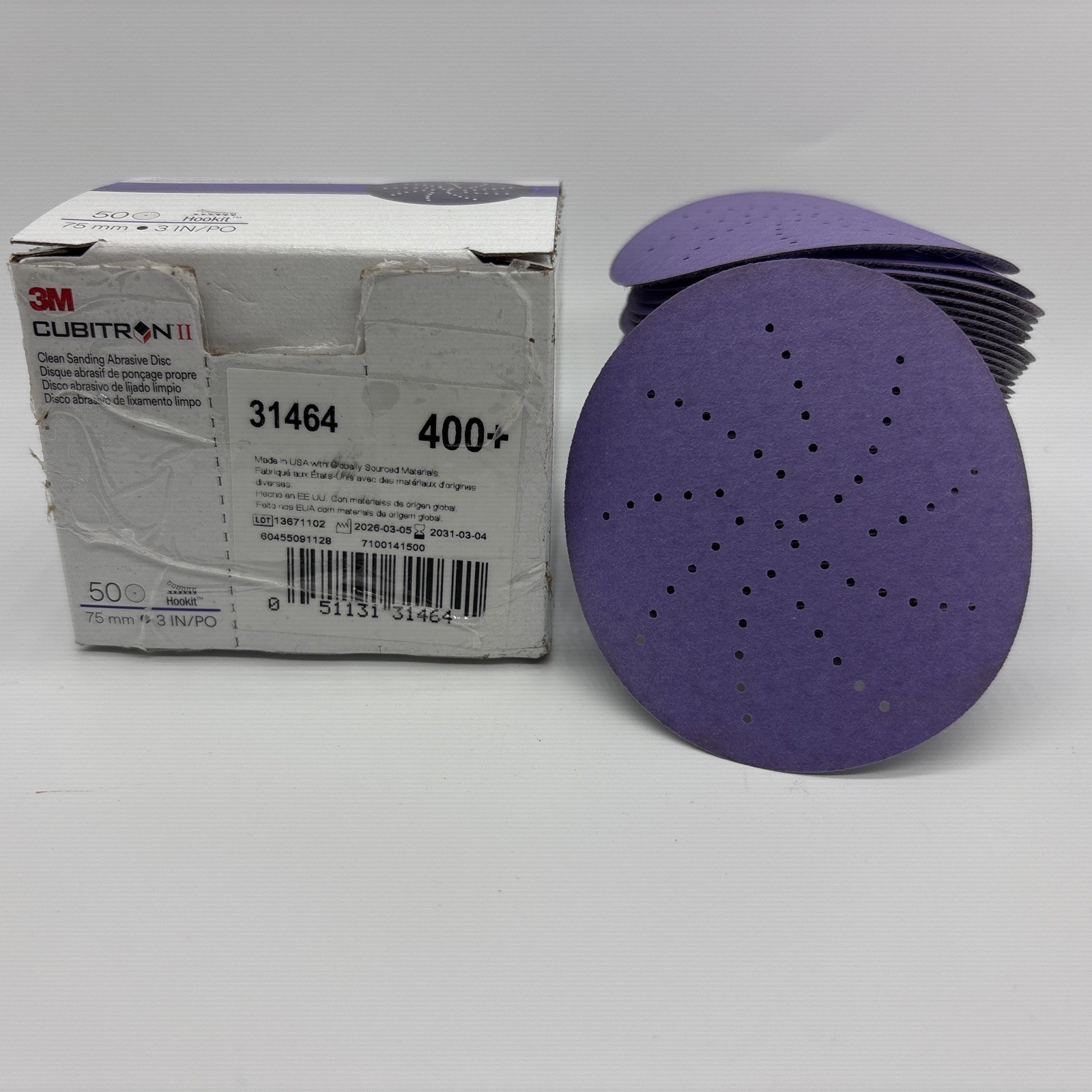 3M Cubitron II 31484 Sanding Abrasive Discs, 3 in Dia, 400+ Grit, 50 Discs