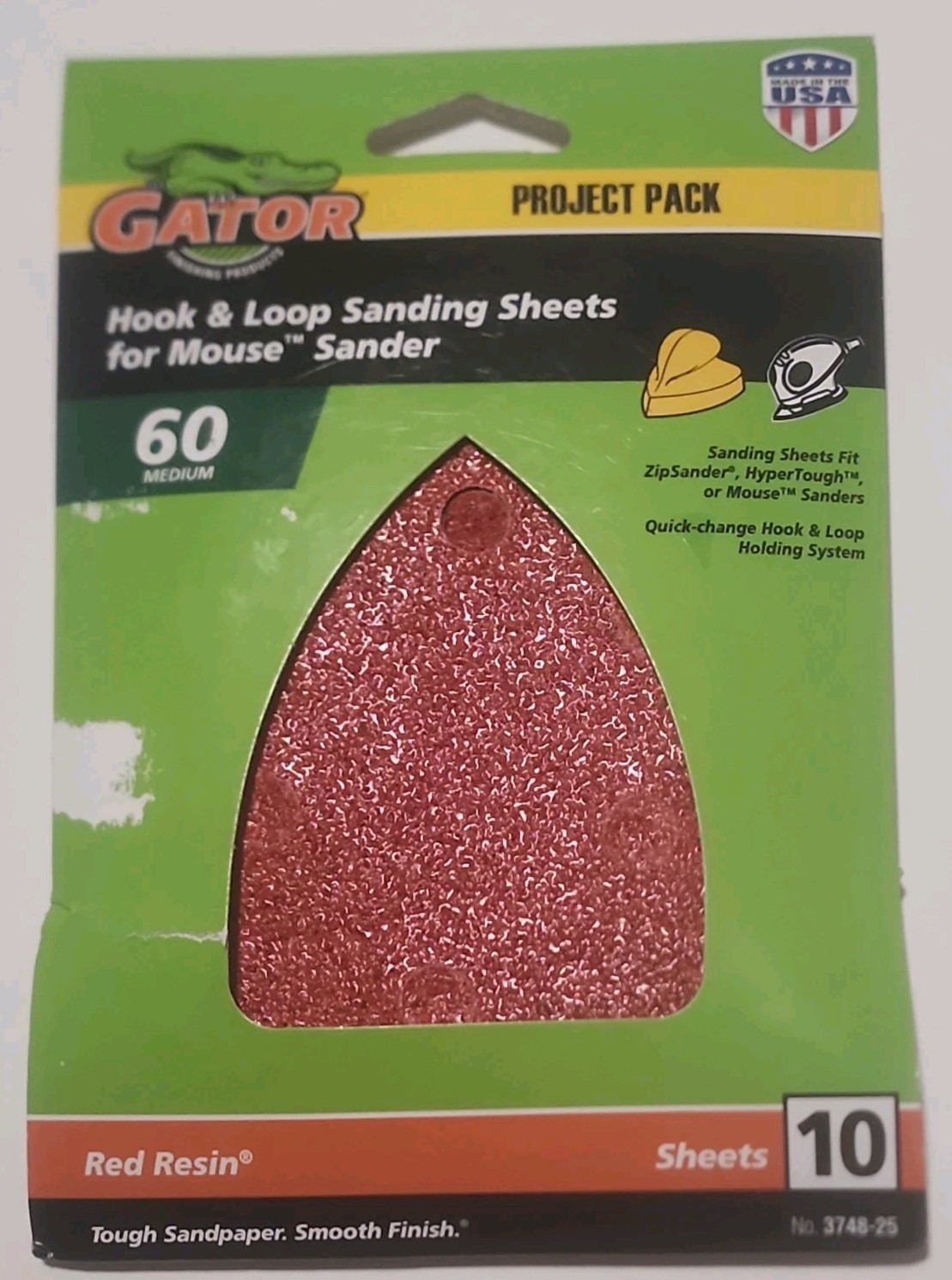 Gator Red Resin 10 Hook Loop Sanding Sheets 60 Medium Grit Project Pack