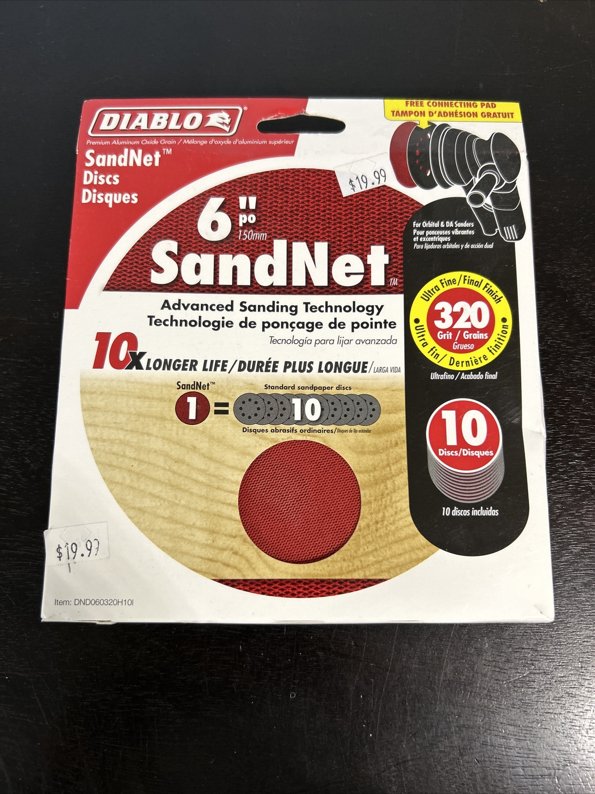 DIABLO 6″ 320 GRIT SANDNET DISCS WITH CONNECTION PAD DND060320H1OI Pack of 10