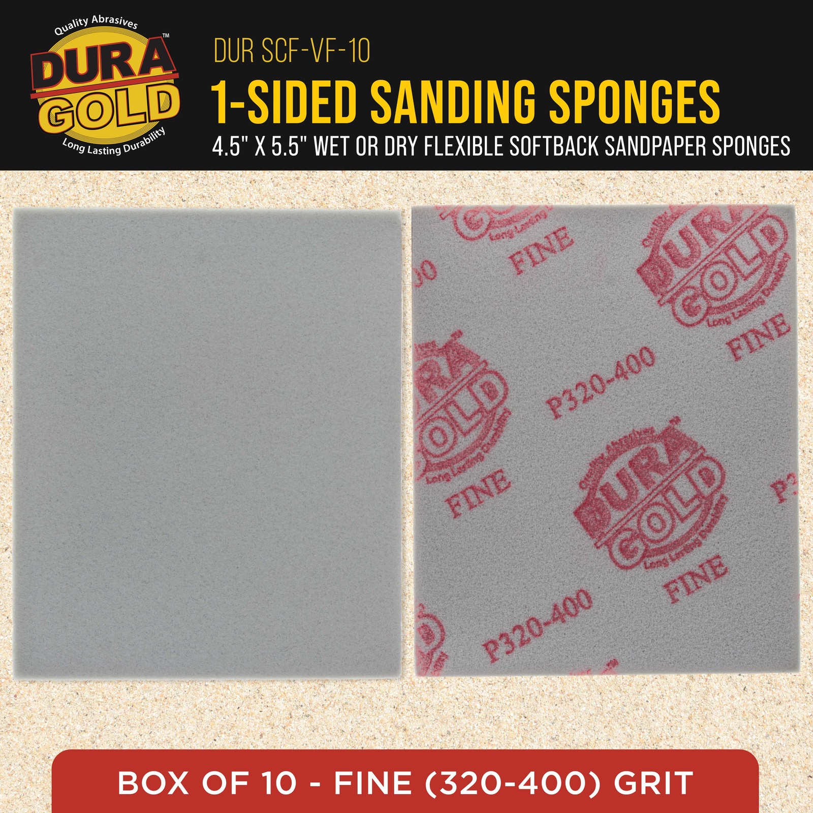 Very Fine Cut Sanding Sponges, 10/Box – 5.5″ x 4.5″ (320 to 400 Grit) Wet/Dry