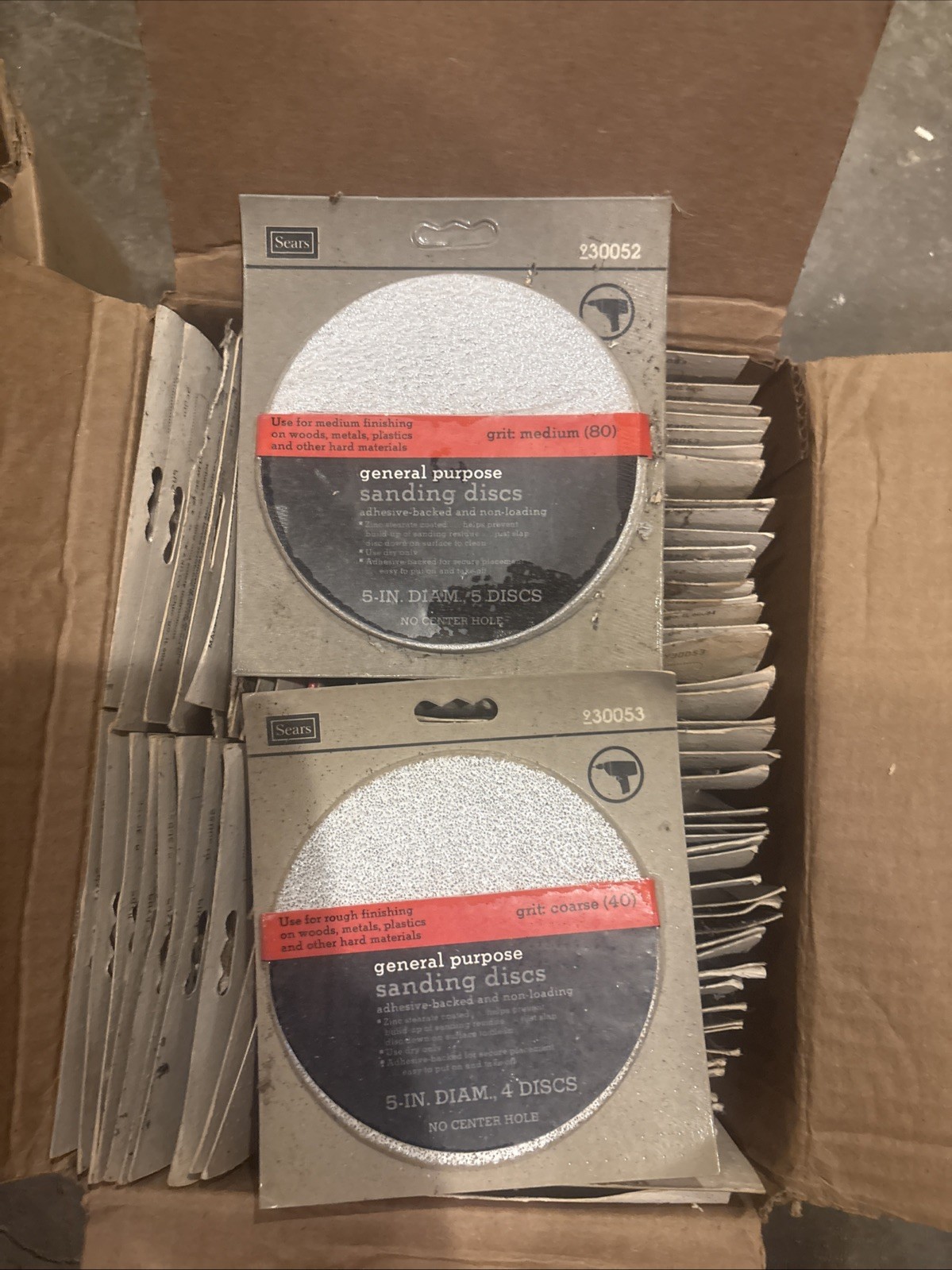 Lot Of 122 Packs Of Various Sizes And Grids Of VTG Sears Sanding Discs