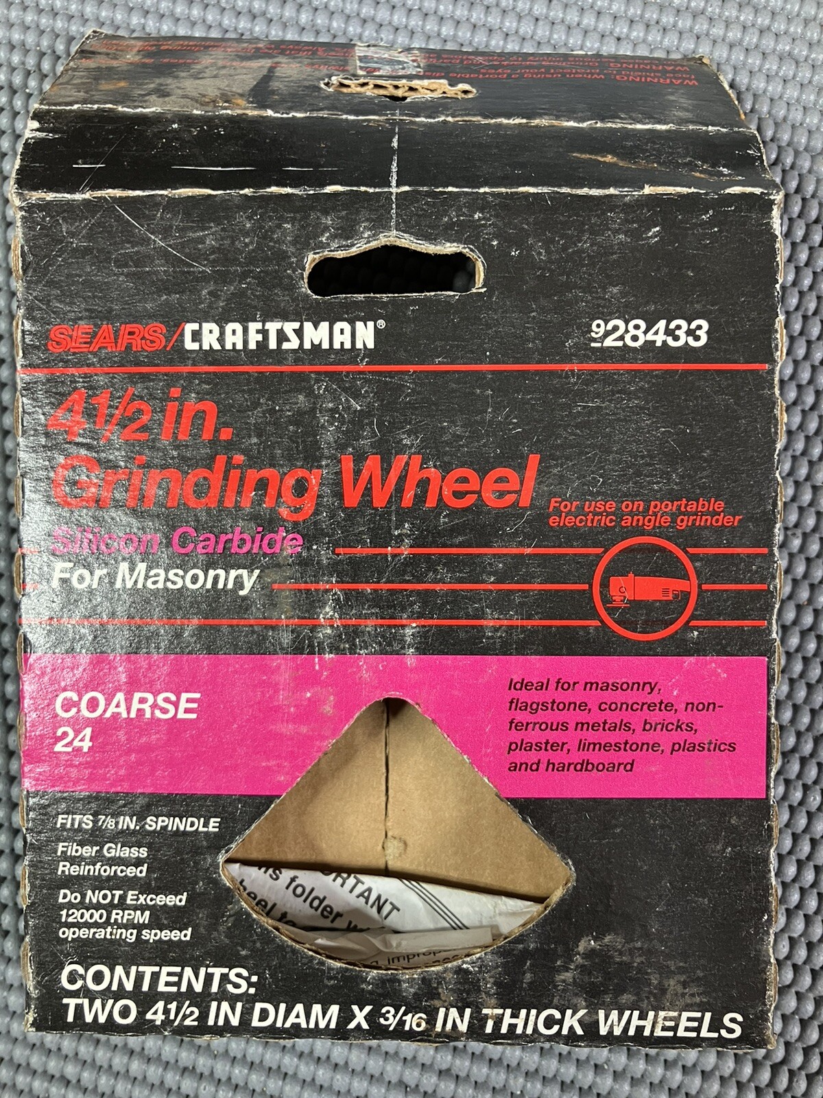 (2) Sears Craftsman 9 28433 Silicon Carbide Grinding Wheel Coarse 24 grit 4 1/2″