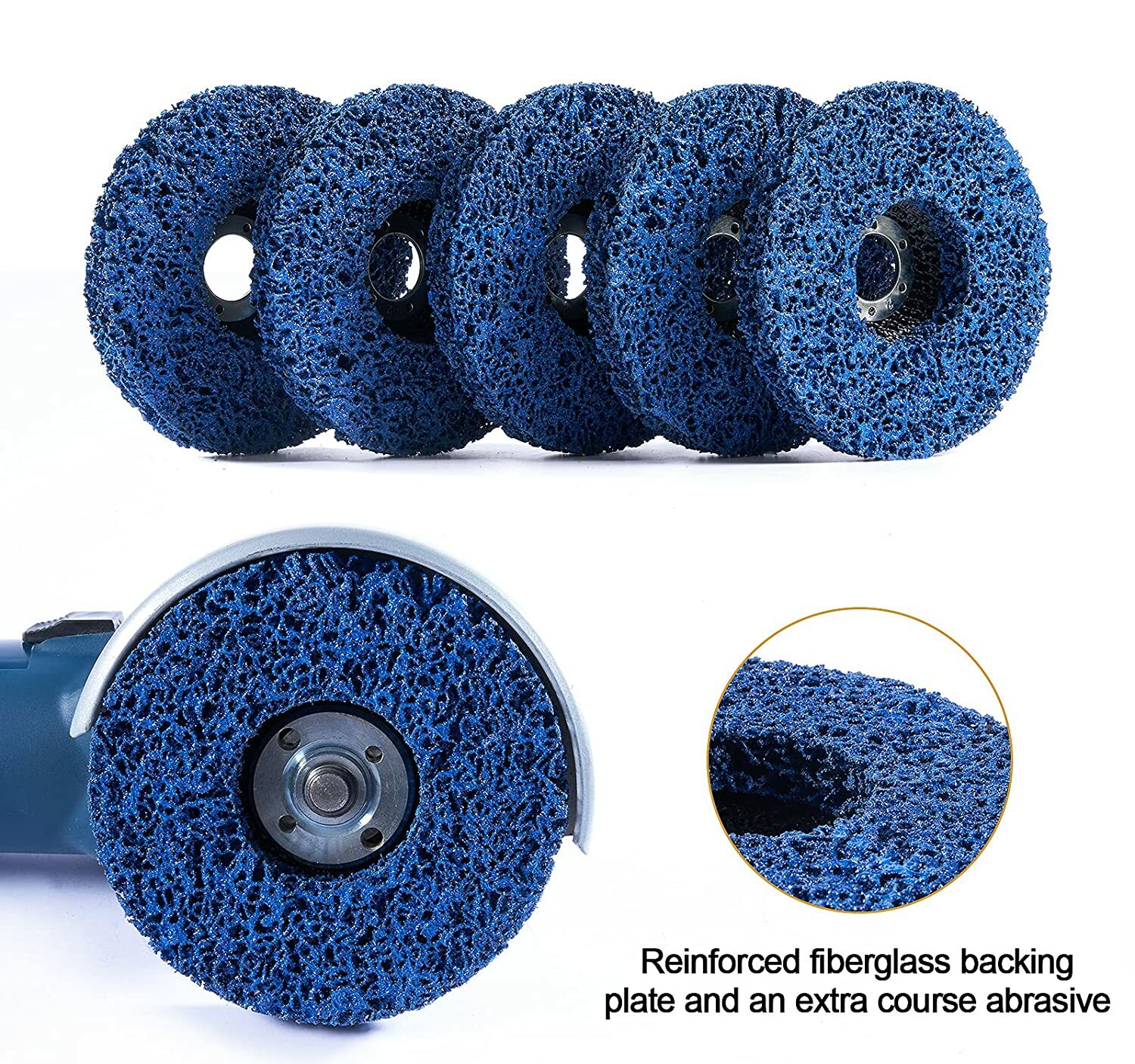 5-Pack 5″ x 7/8″ Blue Poly Strip Clean Disc Paint Stripping Wheels Rust Removal