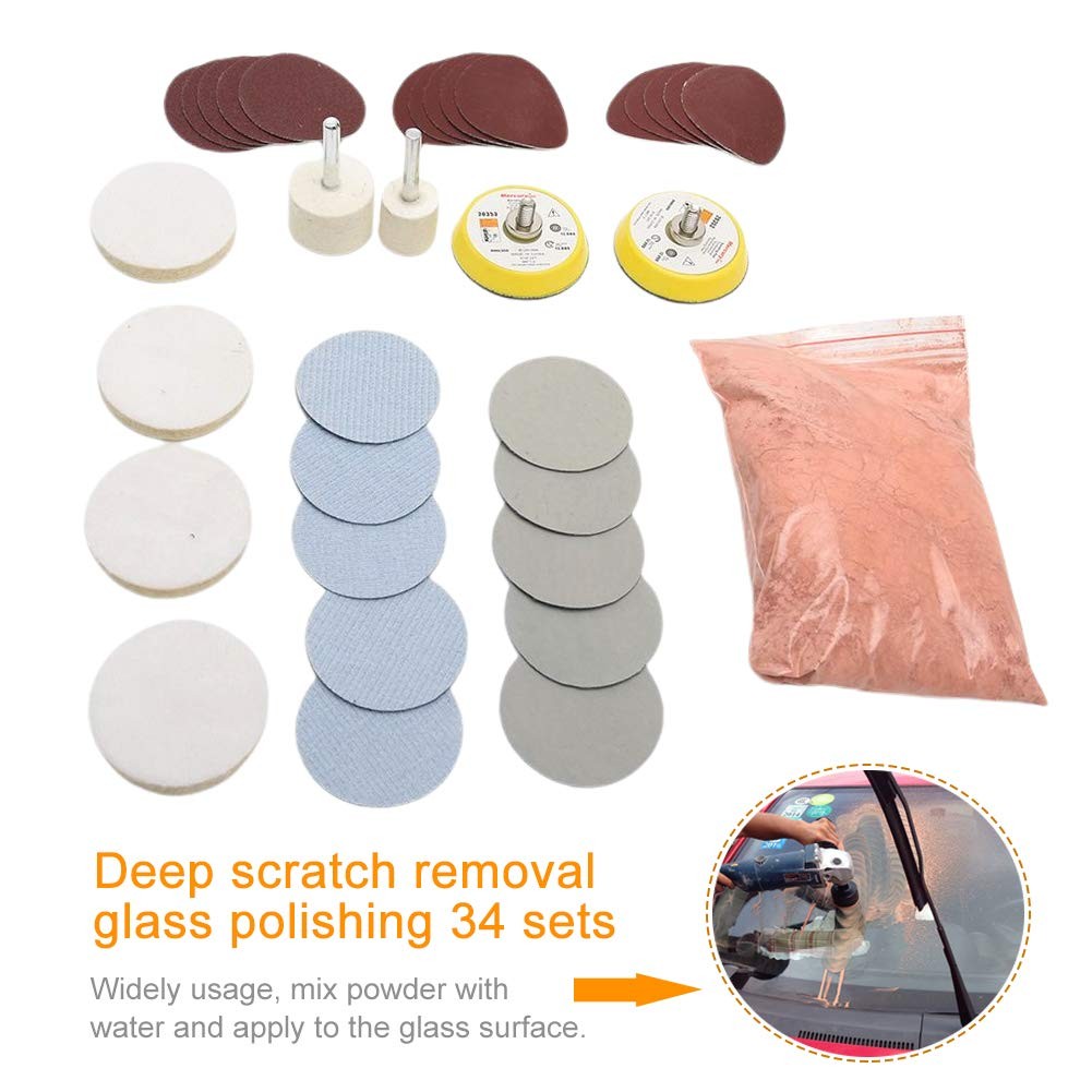 WOOPOWER Glass Polishing Kit, 34Pcs/Set Scratch Removal Set Deep as shown