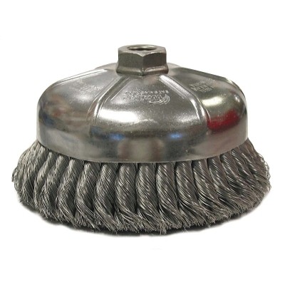 Single Row Heavy-Duty Knot Wire Cup Brush, 6 in dia, 5/8-11 UNC, 0.023 Steel