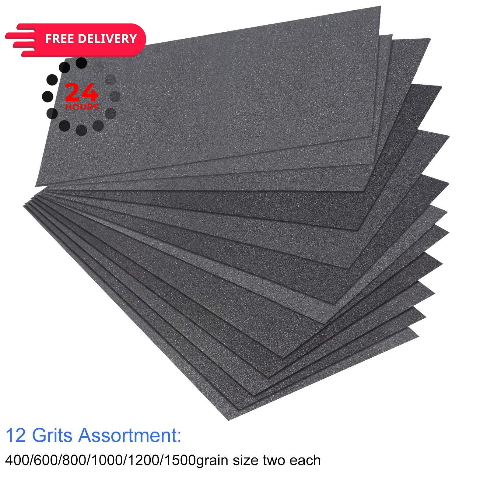 12 Sheets Abrasive Dry Wet Waterproof Sandpaper 2.8 x 4.5 Inch, Assorted