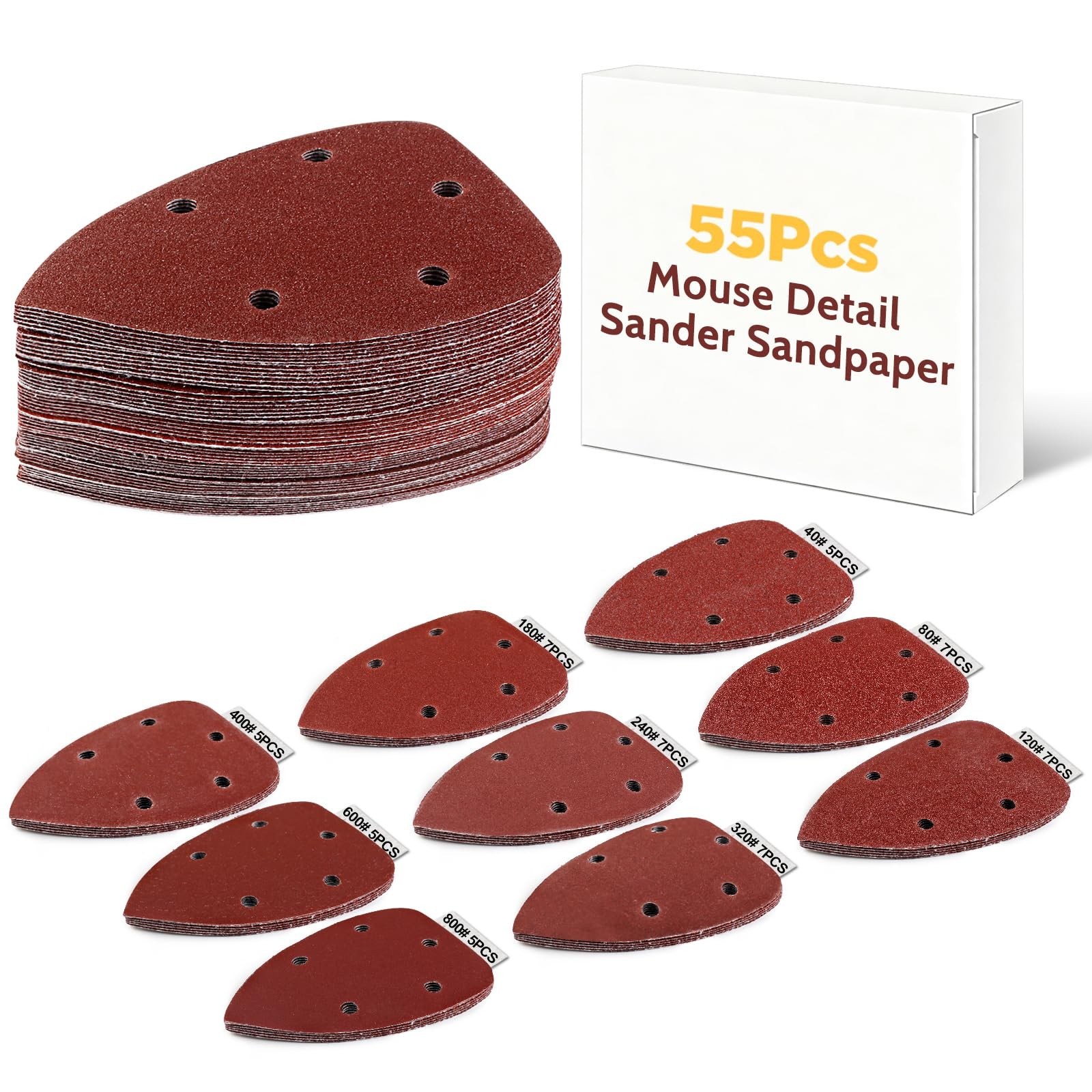 Mouse Detail Sander Sandpaper 55PCS 40-800 Grit Triangle Sanding Pads Set New US